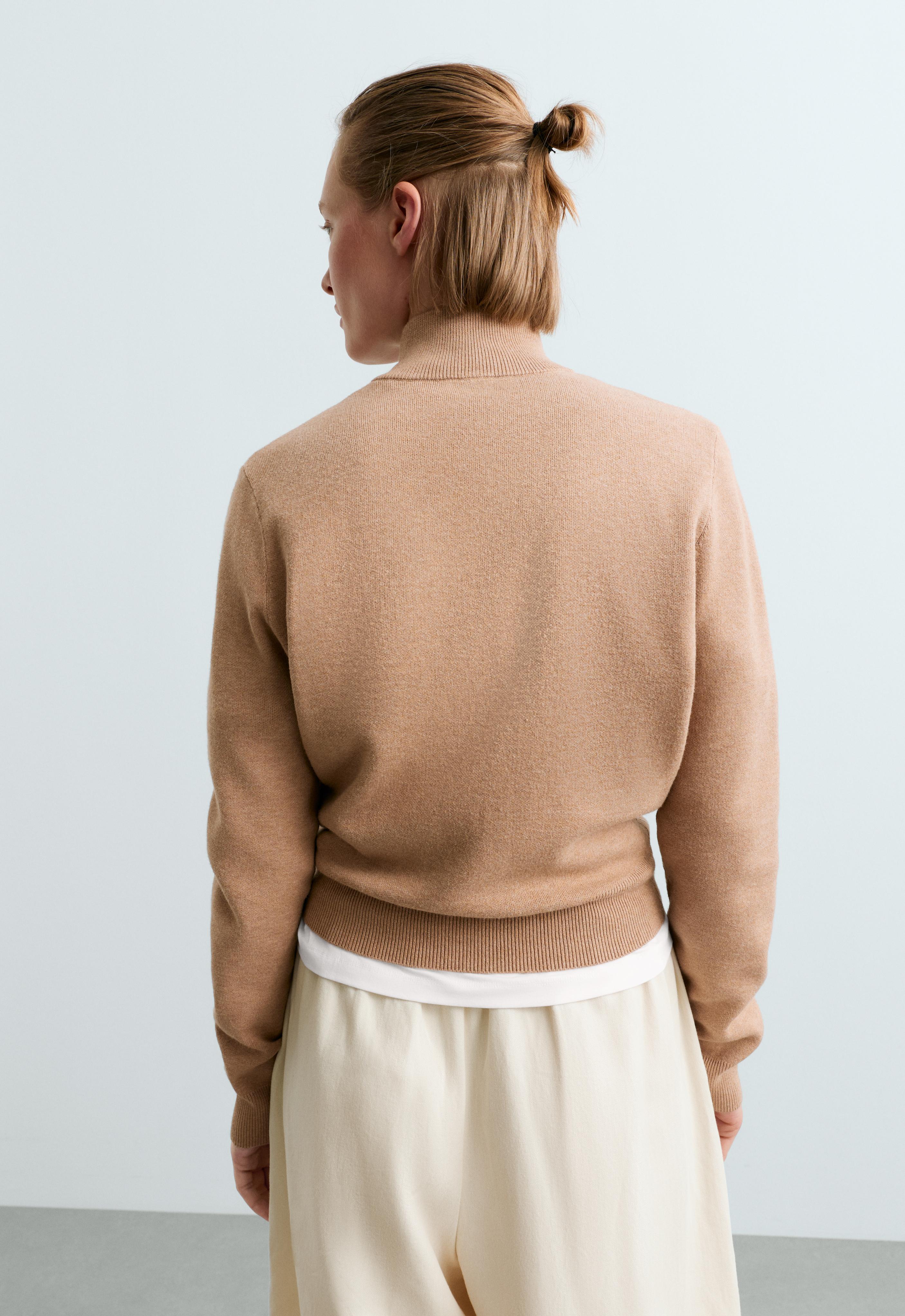 Contrast piping knit jacket — CAMEL