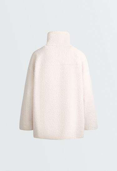High-neck faux-shearling jacket — ECRU 7