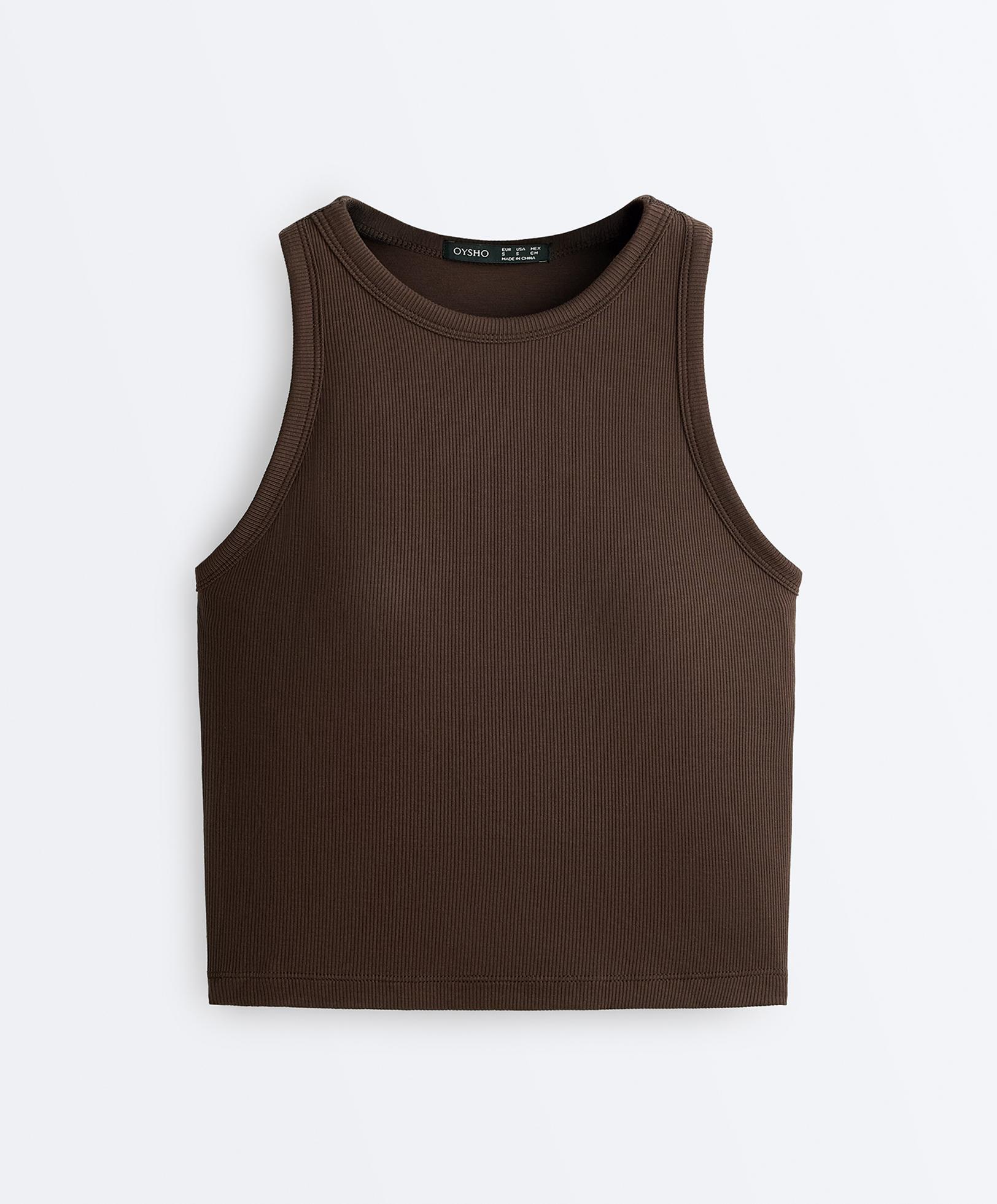 Rib modal blend long tank top — DARK BROWN