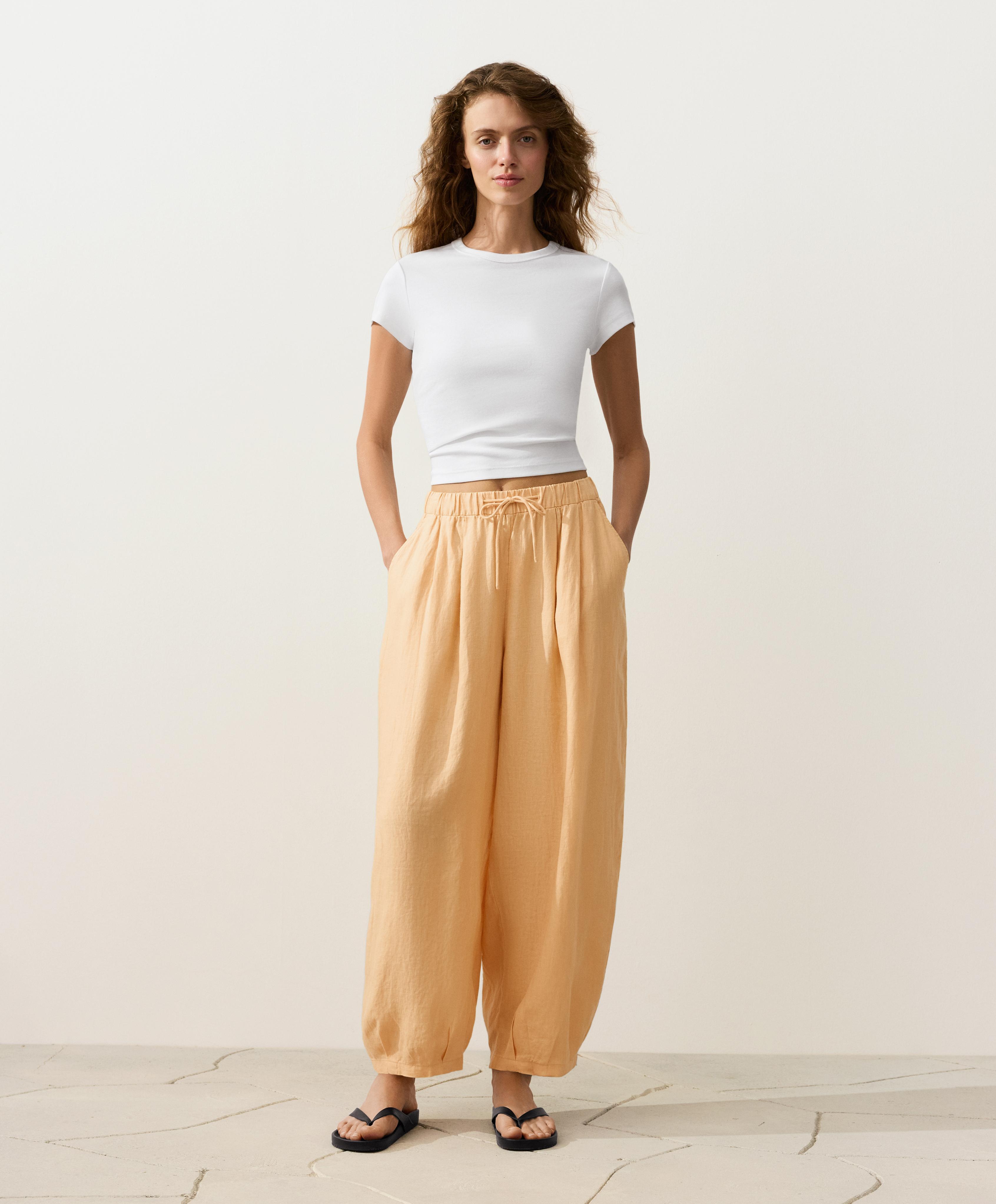 100% linen balloon trousers — BURNT YELLOW