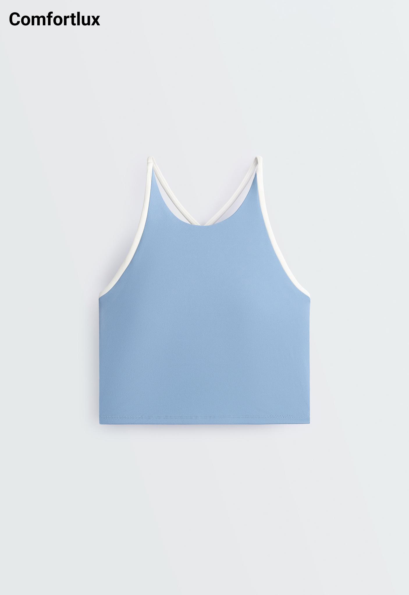 Comfortlux halter tank top with crossover straps — BLUE