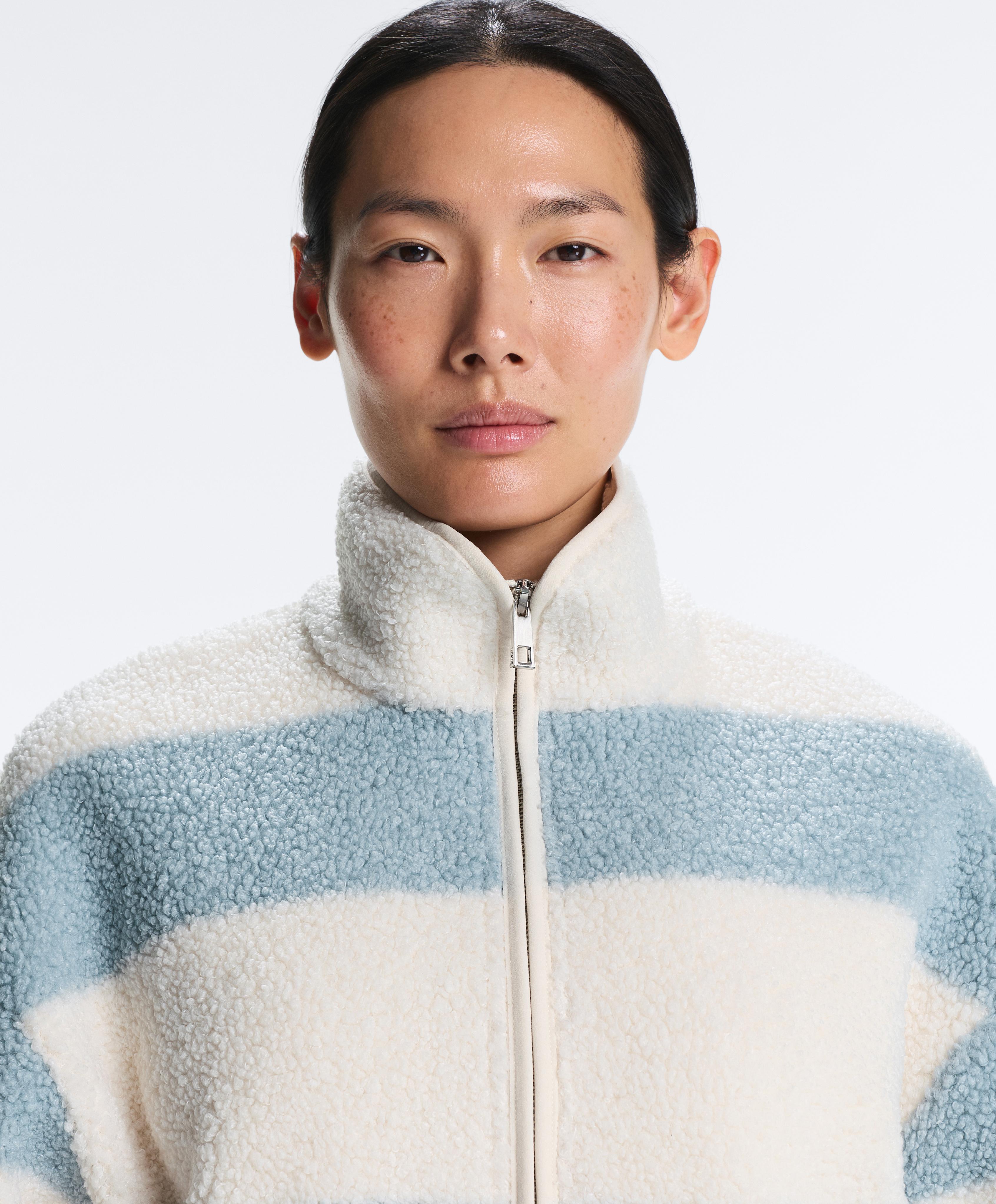 Striped faux-shearling bomber jacket — DUSTY-BLUE