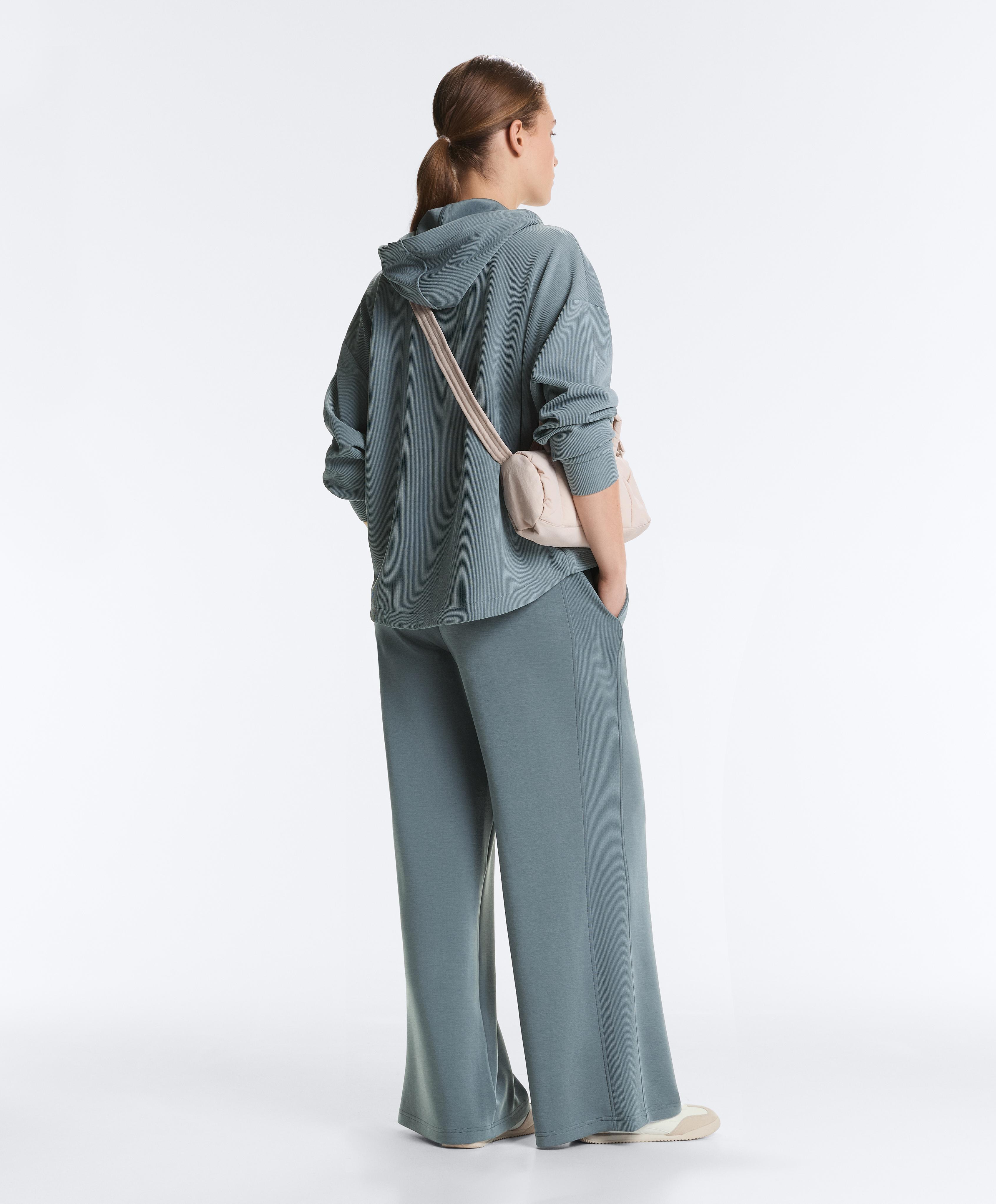 Side rib straight-leg trousers with soft-touch modal — DARK GREY-BLUE