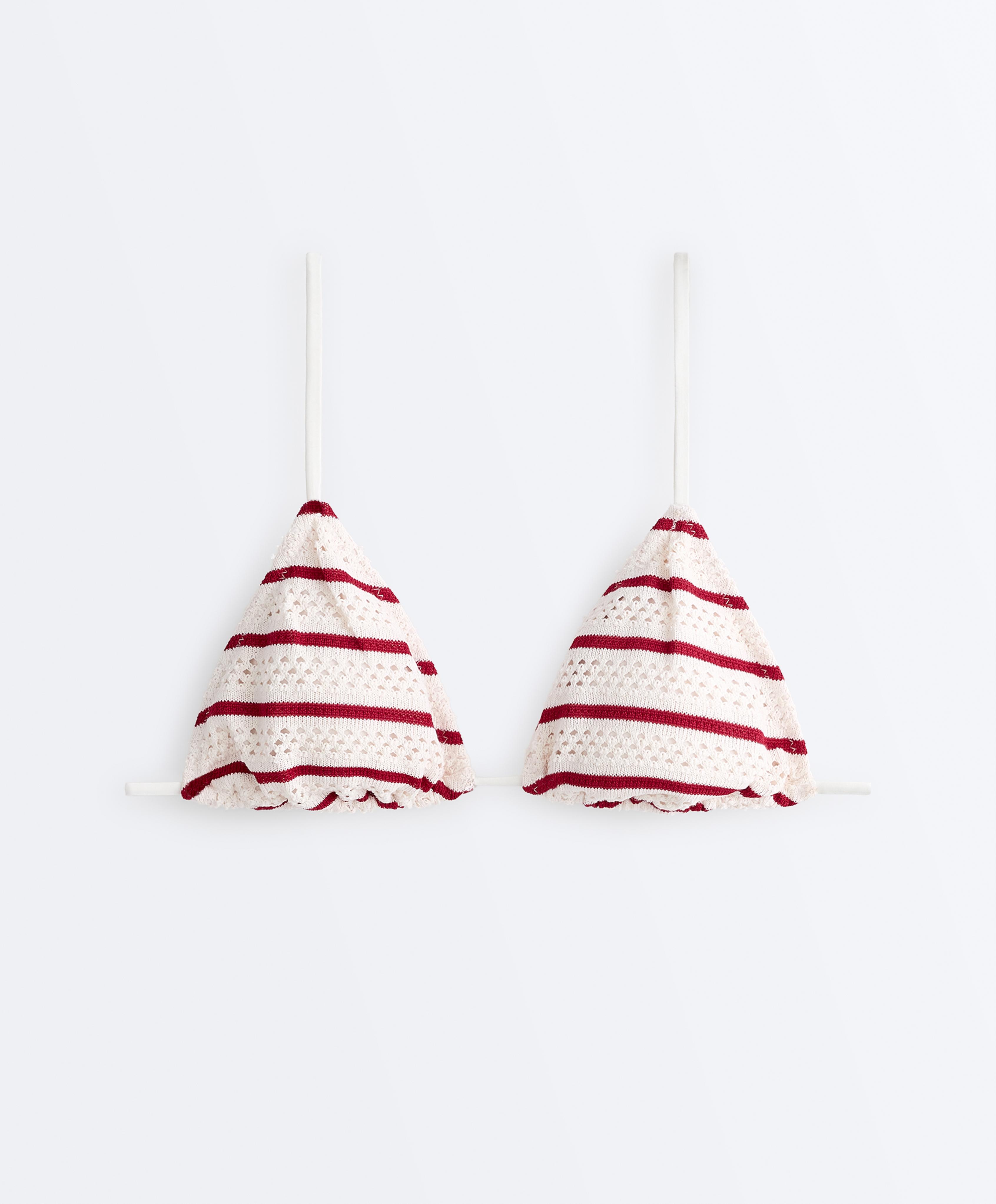 Crochet stripe triangle bikini top — ECRU