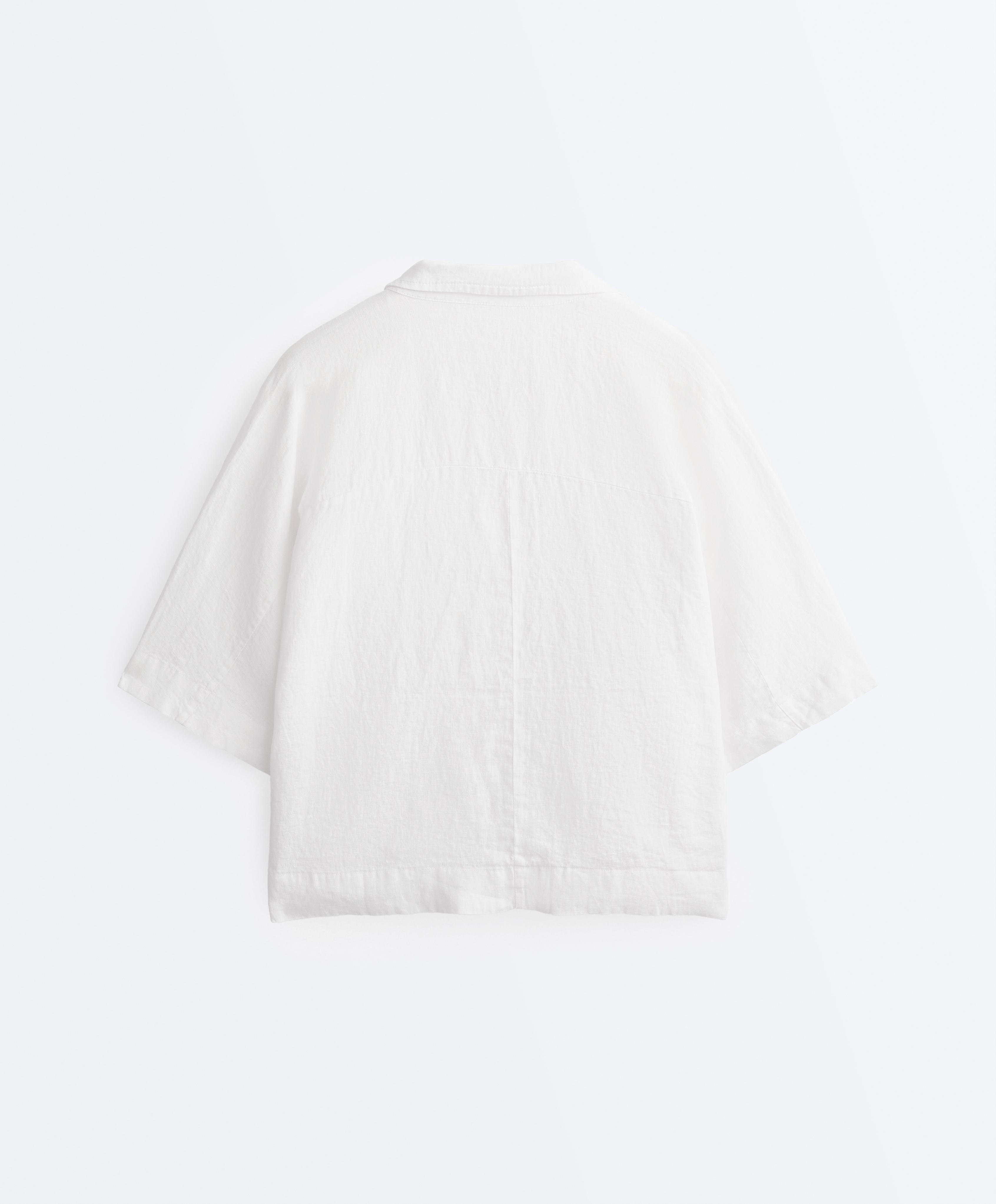 Oversized short sleeve 100% linen shirt — WHITE