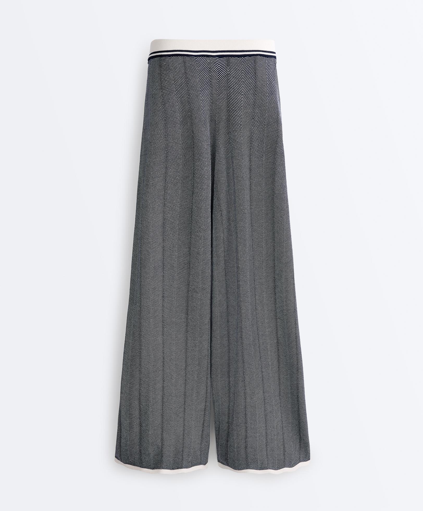 Herringbone knit straight-leg trousers — NAVY BLUE