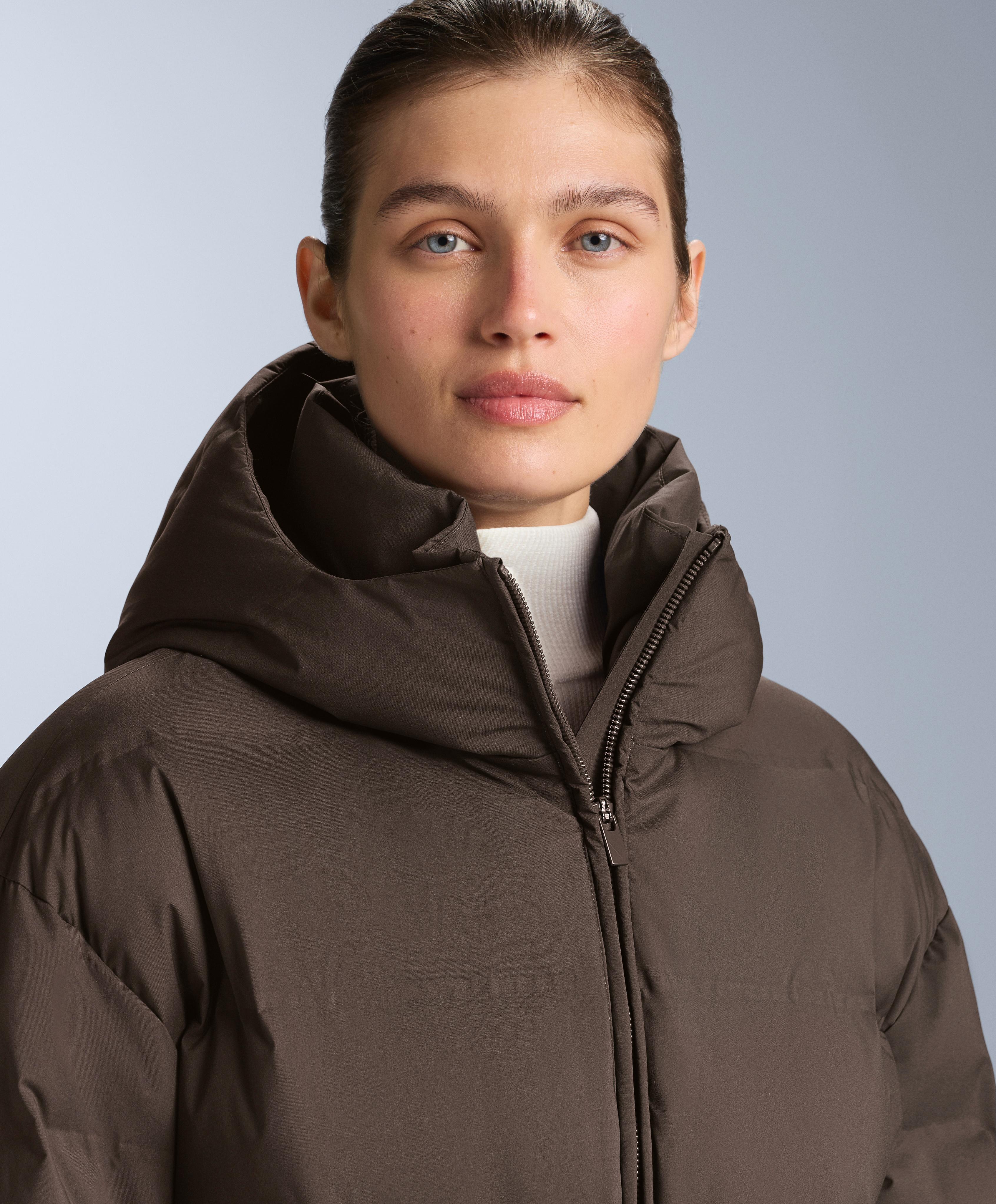 Lightweight padded jacket with 80% down and 20% MINARDI PIUME SKI water-resistant filling — DARK BROWN