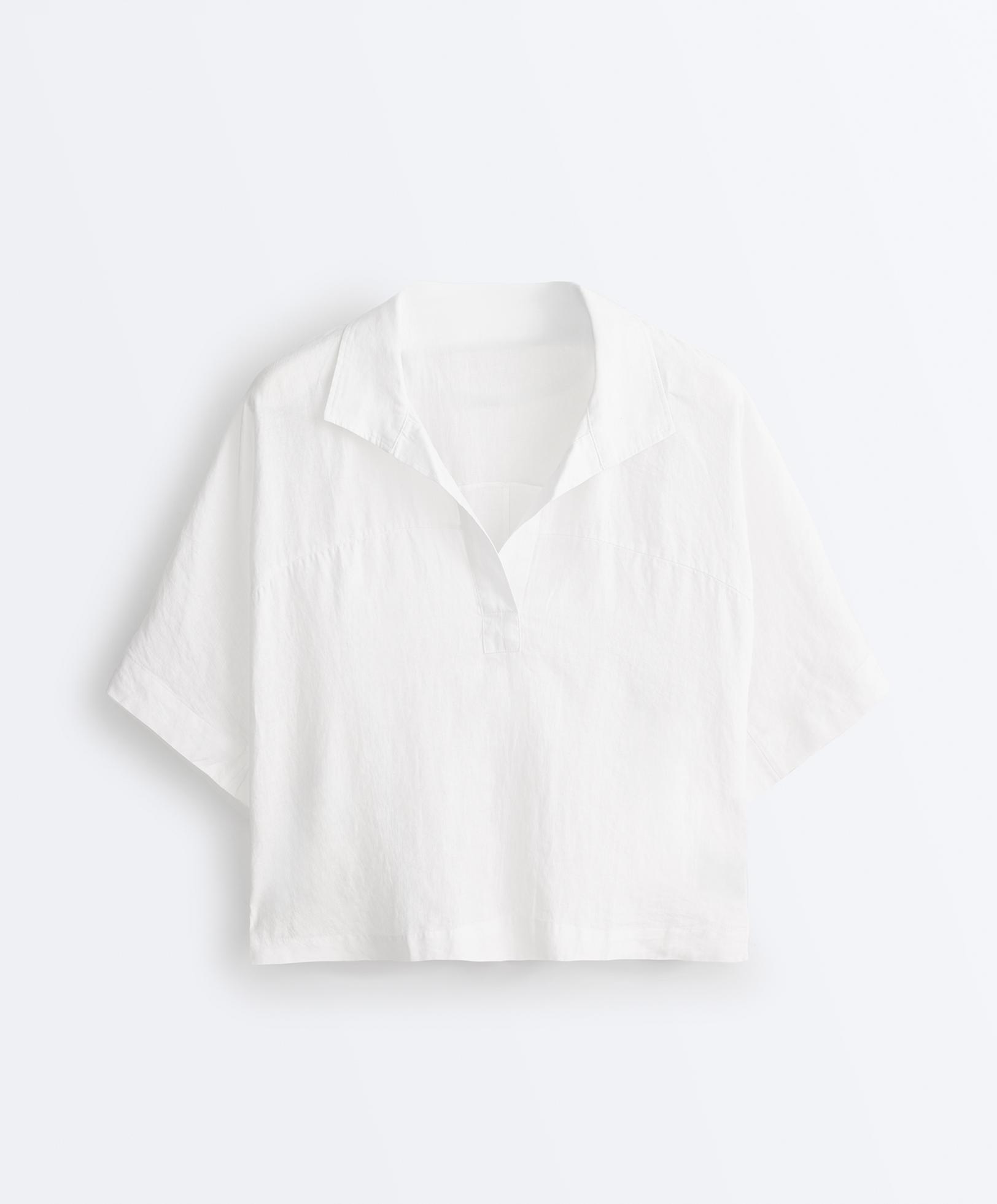 Oversize 100% linen polo shirt — WHITE