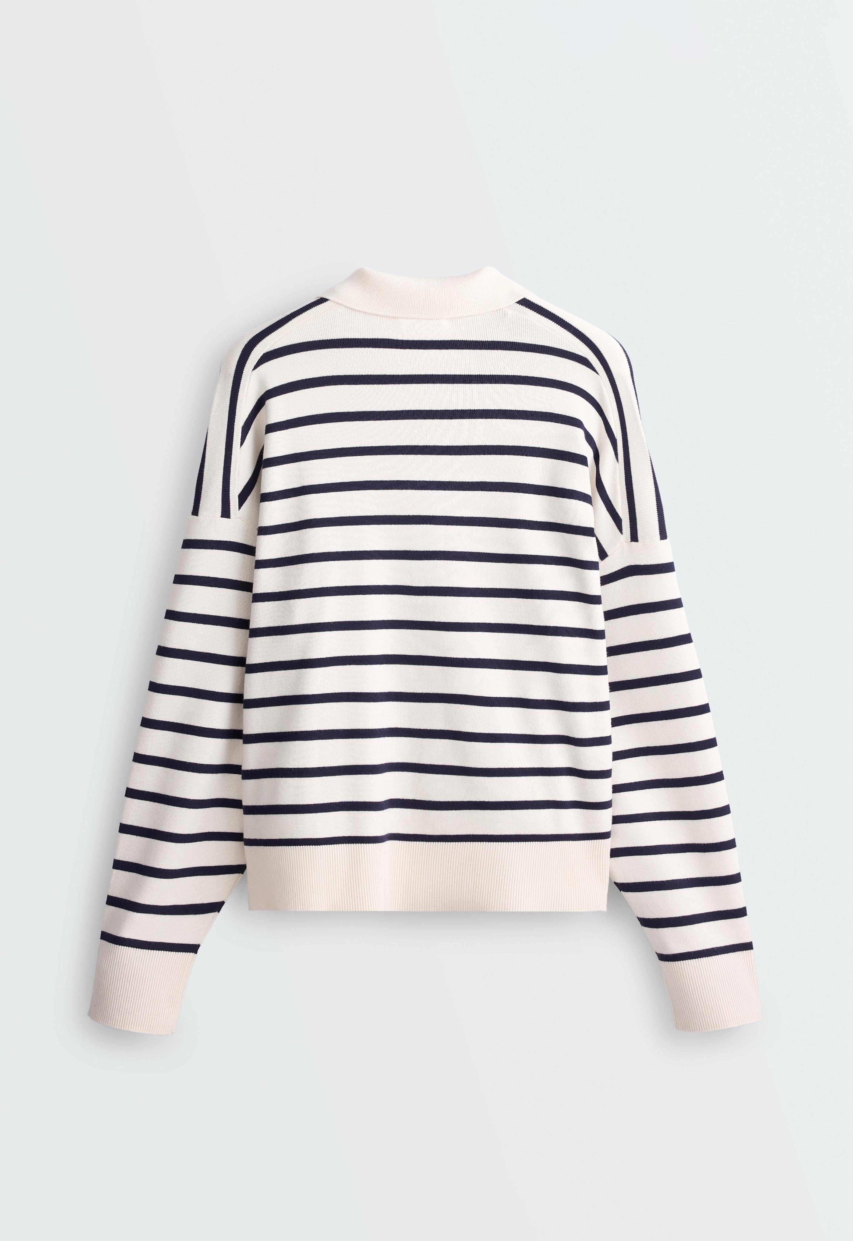 Striped knit polo jumper — PALE ECRU