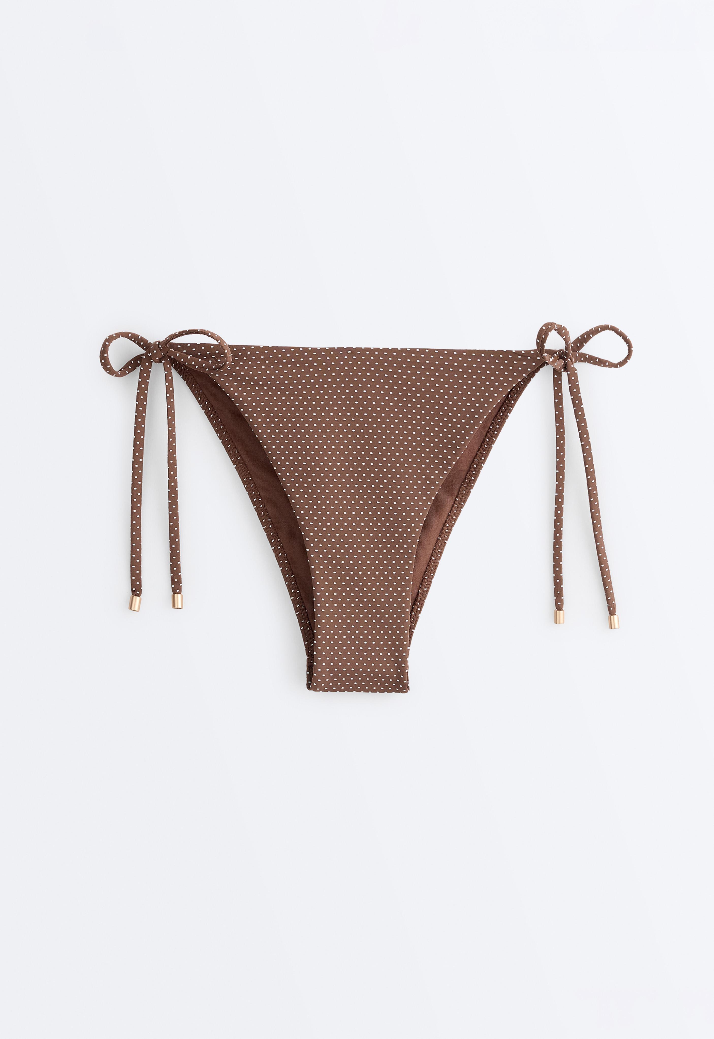 Medium-coverage tie bikini briefs with mini polka dot print — MID-BROWN