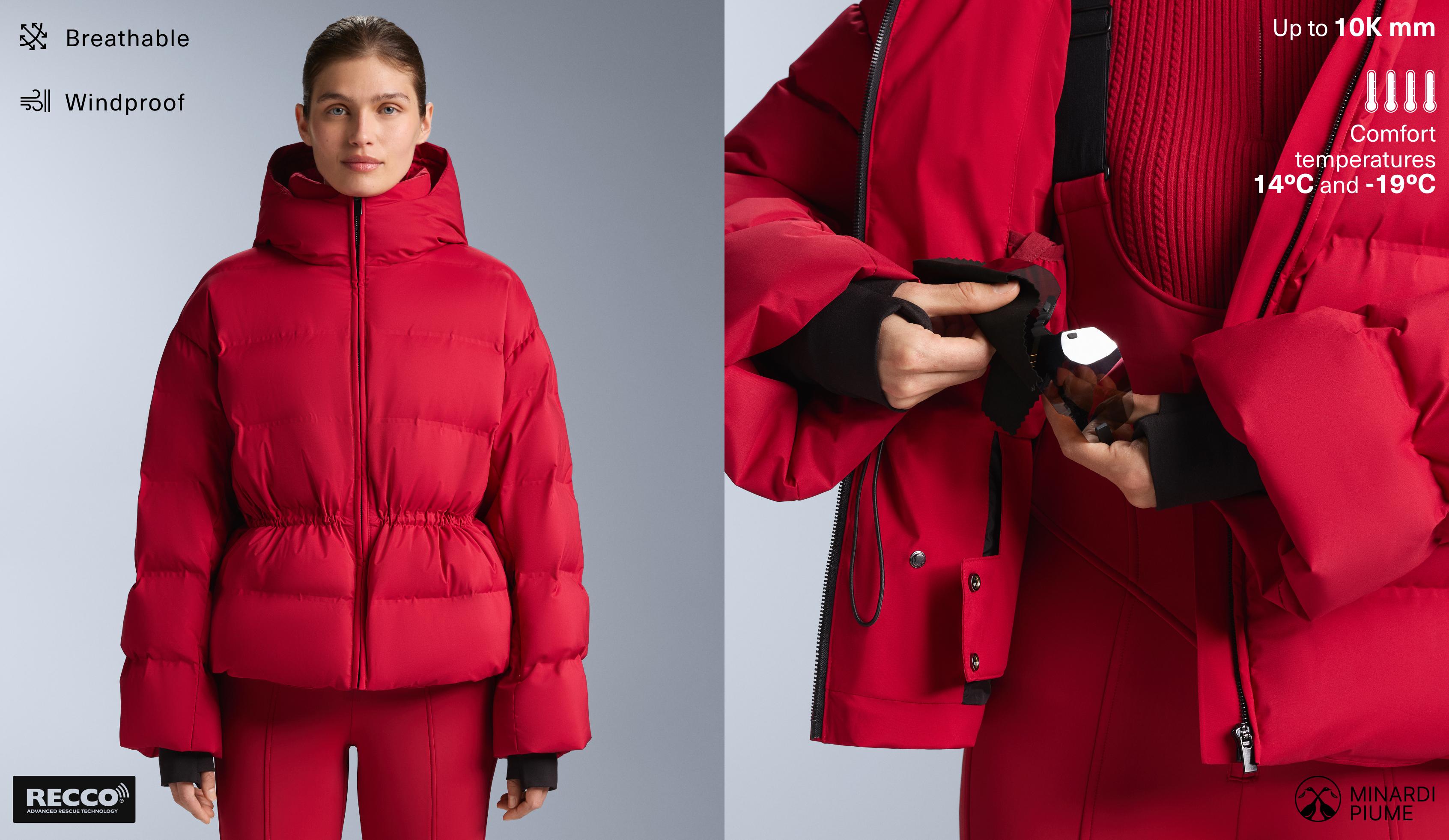 Lightweight padded jacket with 80% down and 20% MINARDI PIUME SKI water-resistant filling — RED