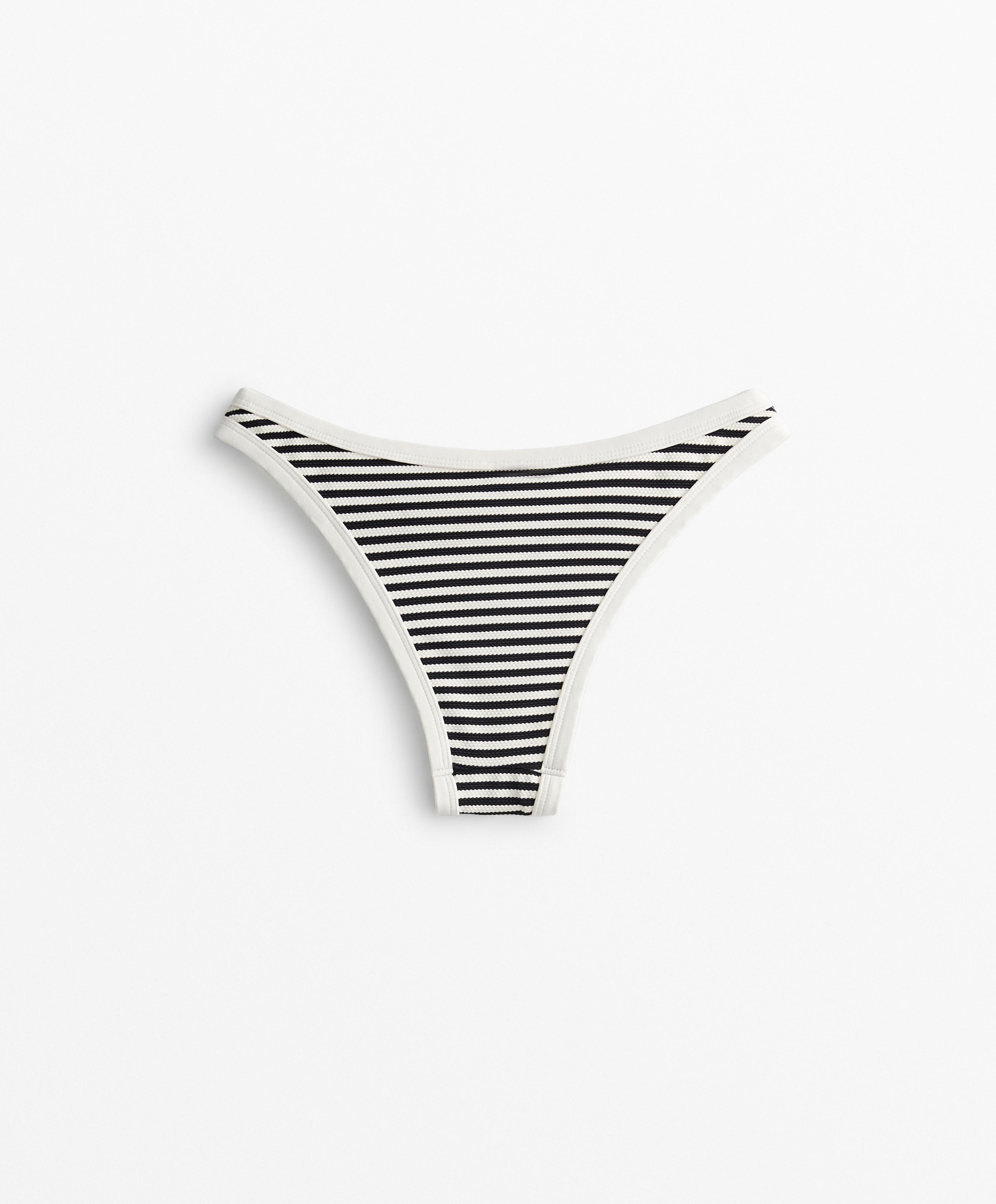 Stripe piqué medium-coverage U-cut bikini briefs with trim - Sale