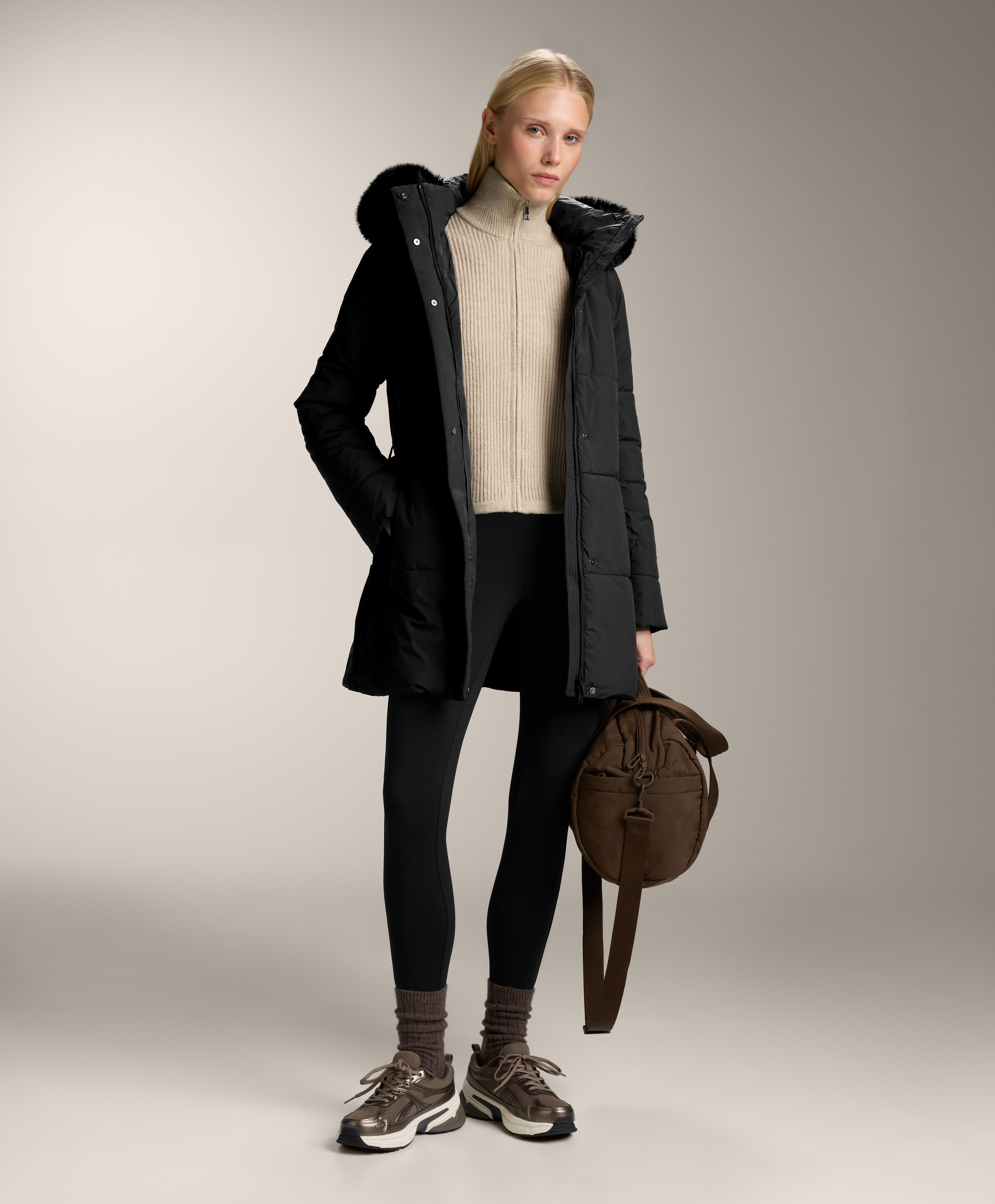 Water-repellent Primaloft® padded midi jacket — BLACK