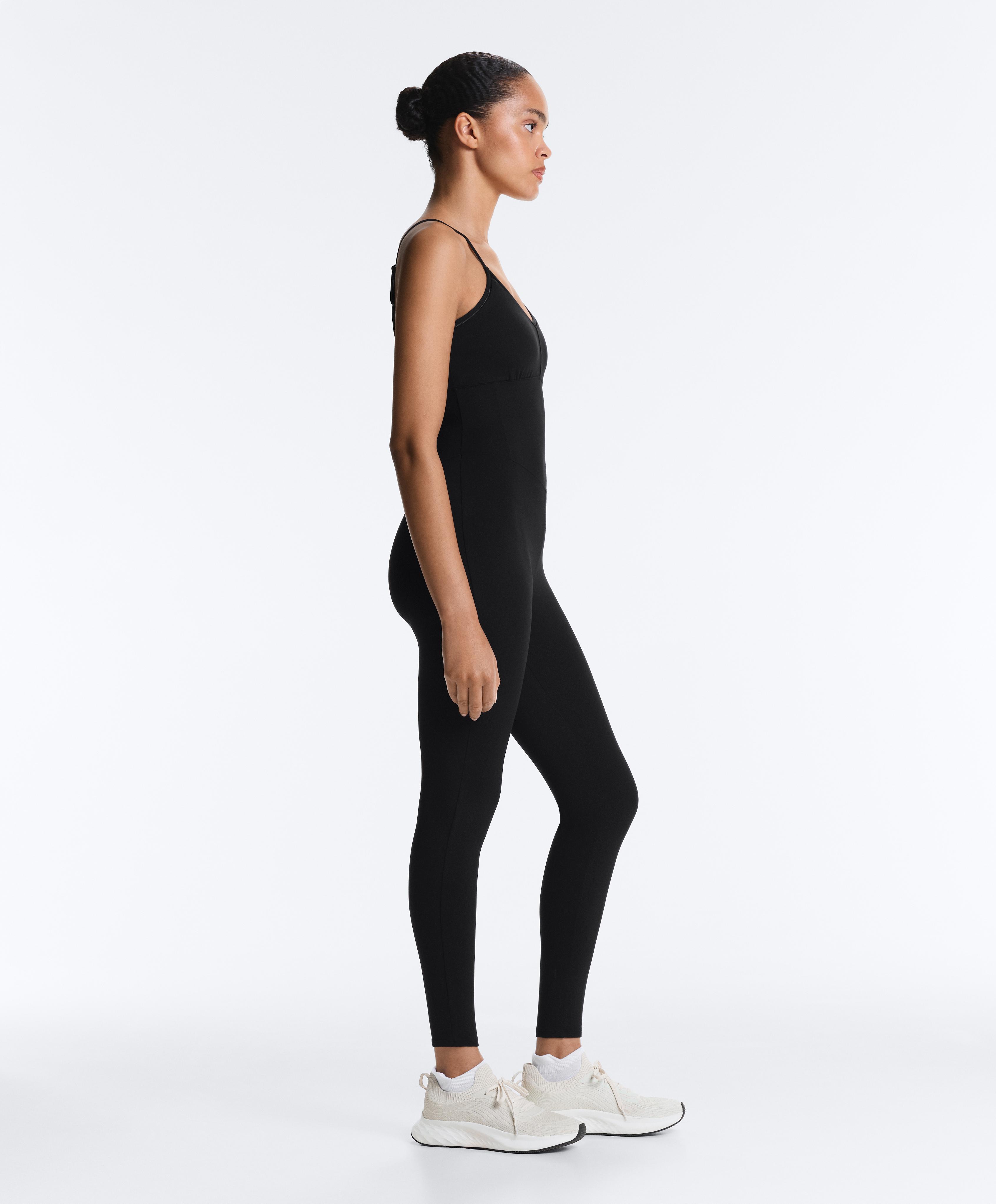 Comfortlux hemstitch long jumpsuit — BLACK