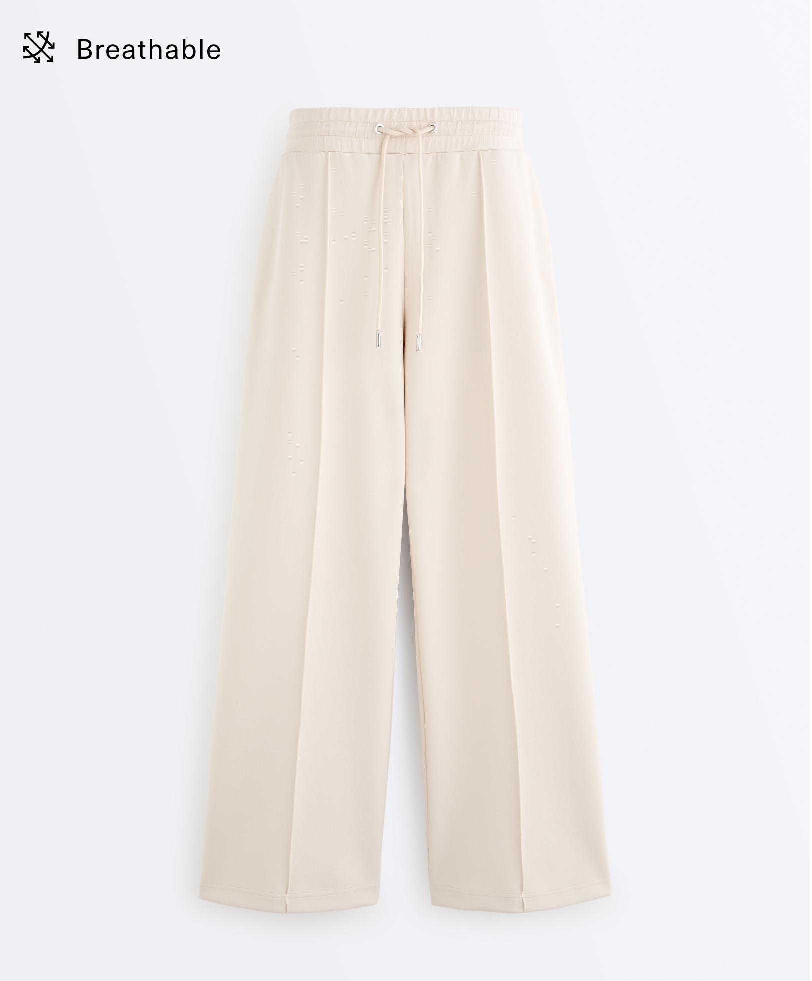 Cotton piqué straight-leg trousers with crease