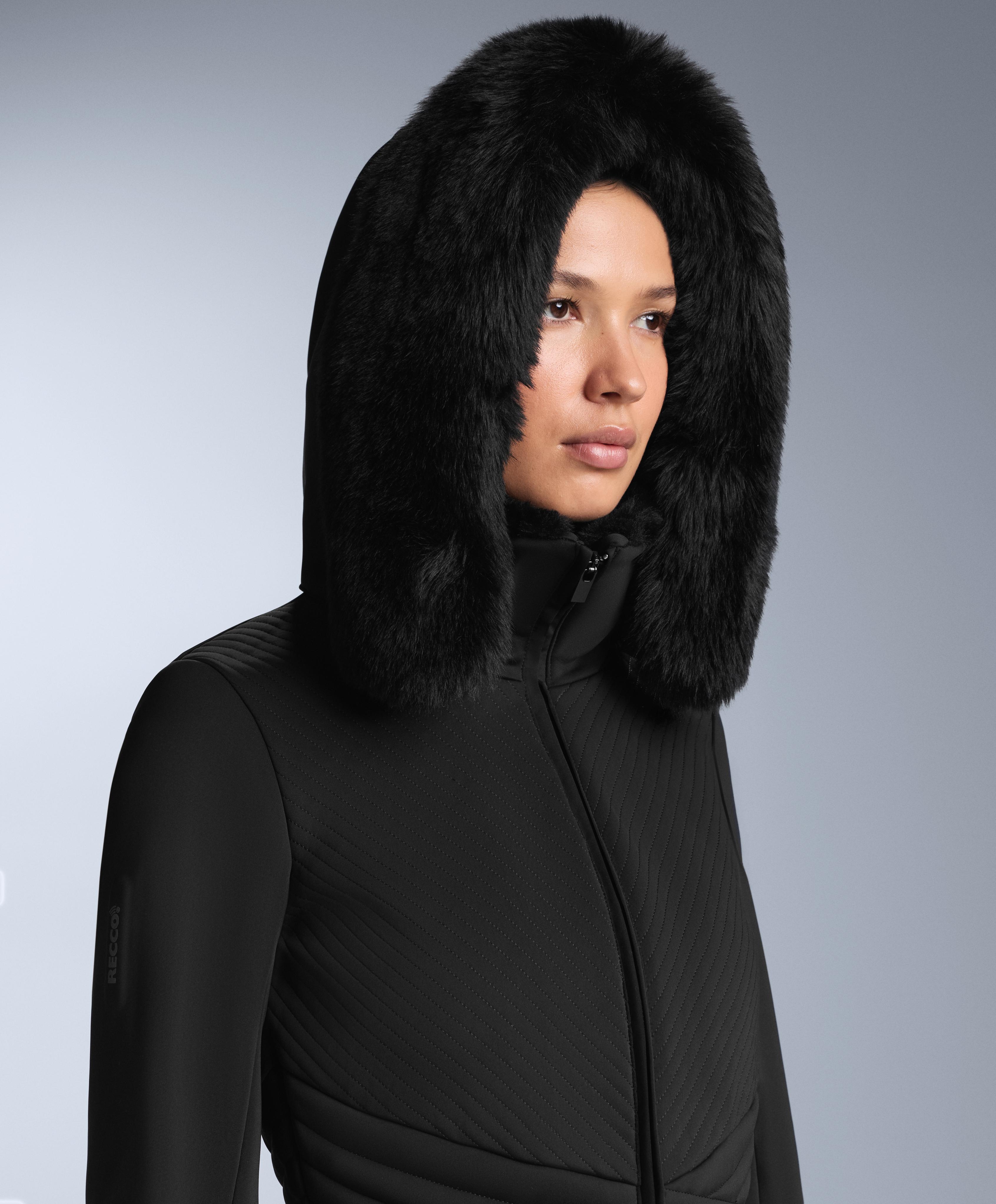 Water-resistant fitted stretch SKI jumpsuit — BLACK