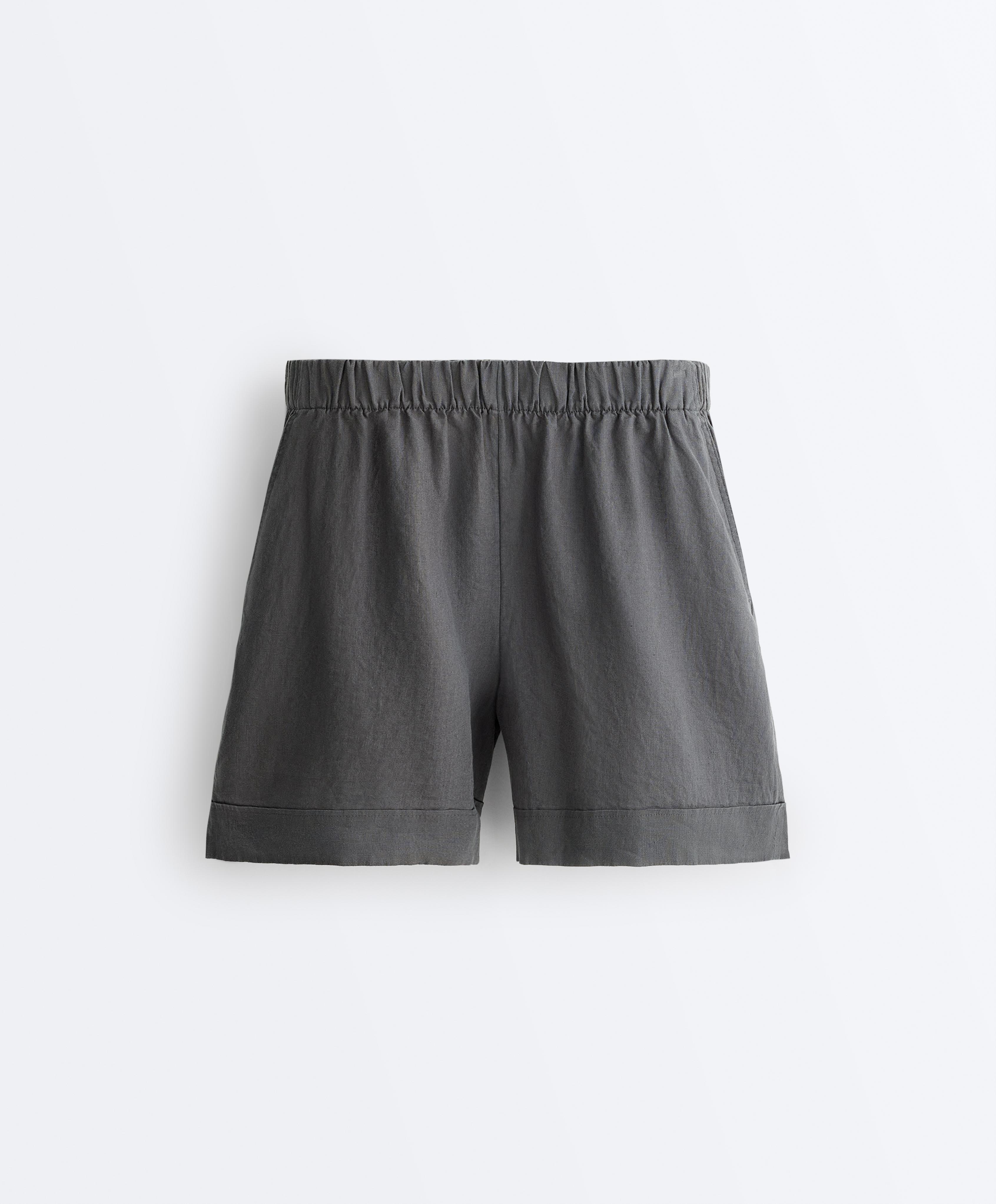 100% linen Bermuda shorts — STEEL GREY