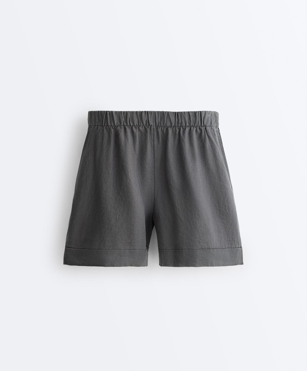 100% linen Bermuda shorts — STEEL GREY