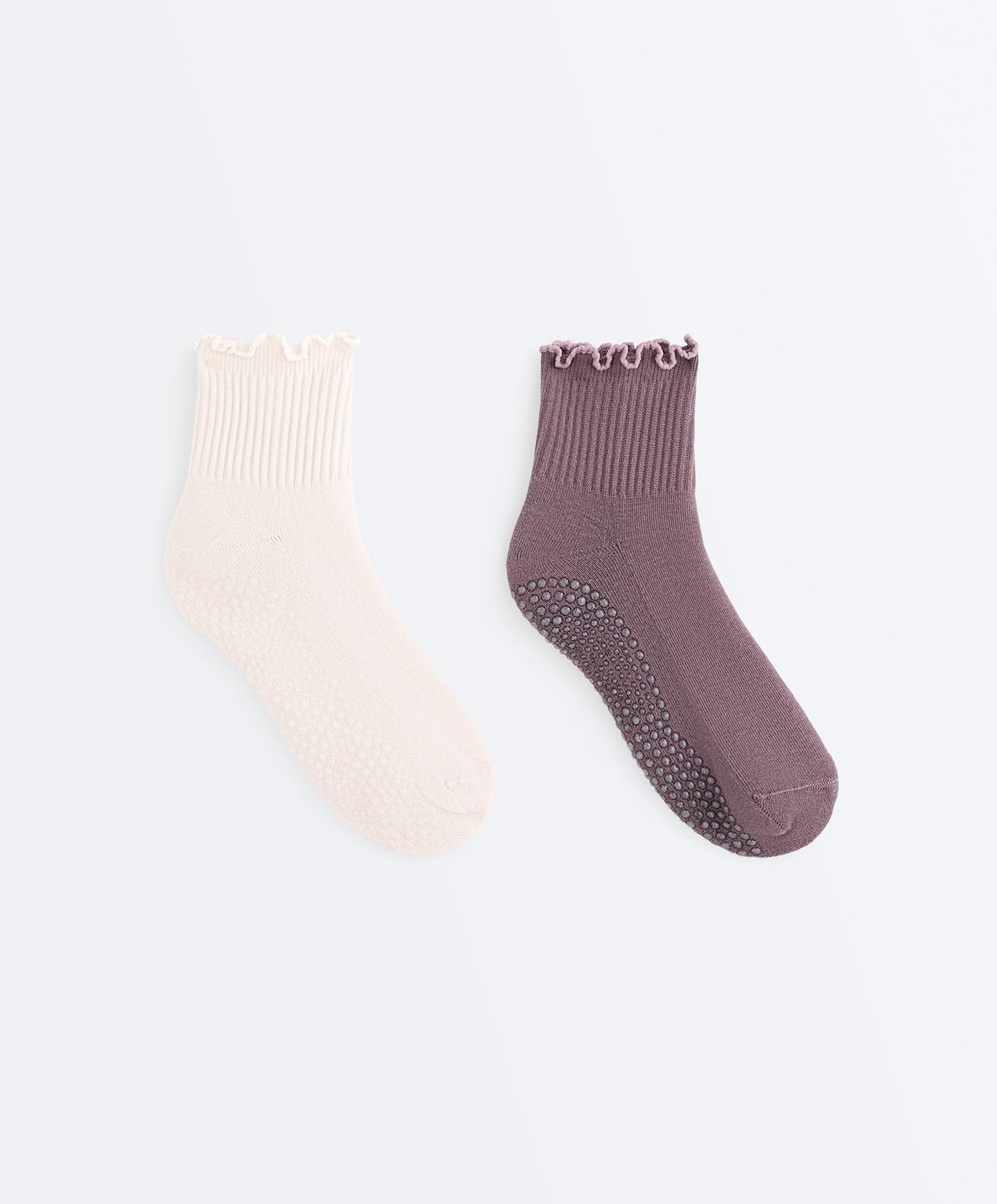 2 pairs of cotton blend quarter yoga and Pilates socks — GREY-PURPLE