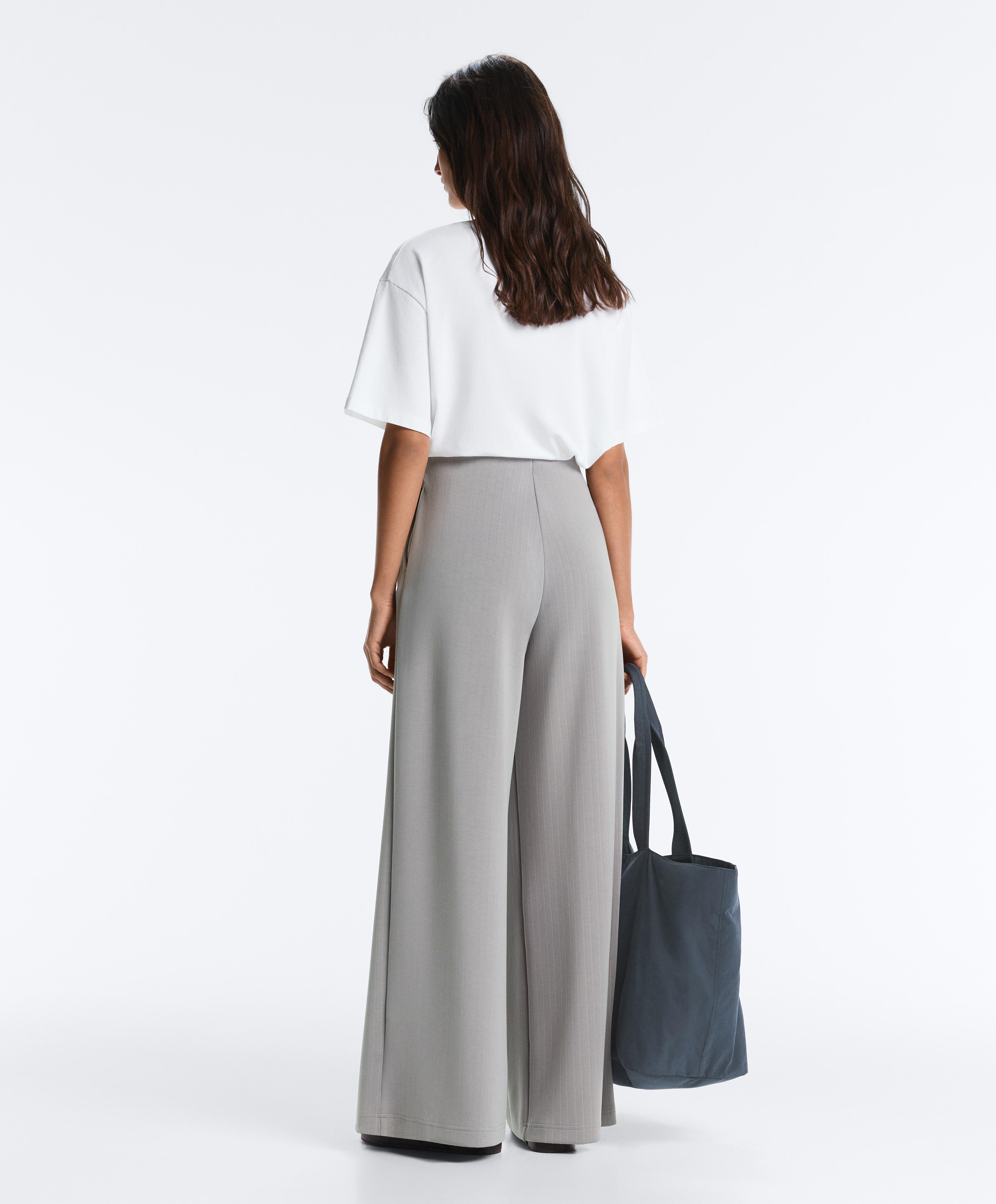 Long pleated trousers with soft touch modal — MID GREY