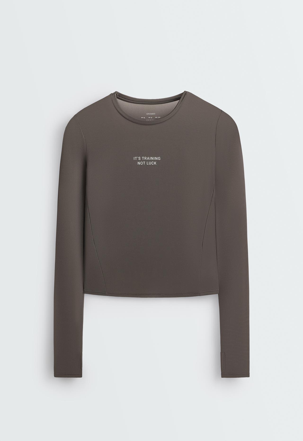 Long-sleeved technical T-shirt with text — CHARCOAL GREY