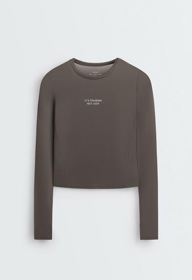 Long-sleeved technical T-shirt with text — CHARCOAL GREY 6