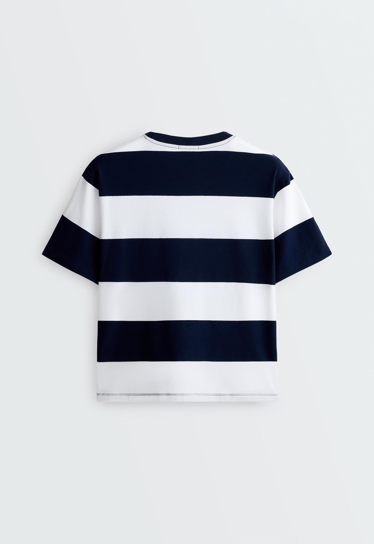Boxy cotton-blend T-shirt with wide stripes — NAVY BLUE