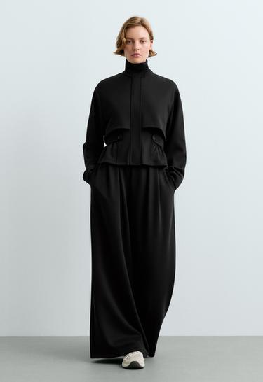 Short piqué jacket with belt and modal — BLACK 1