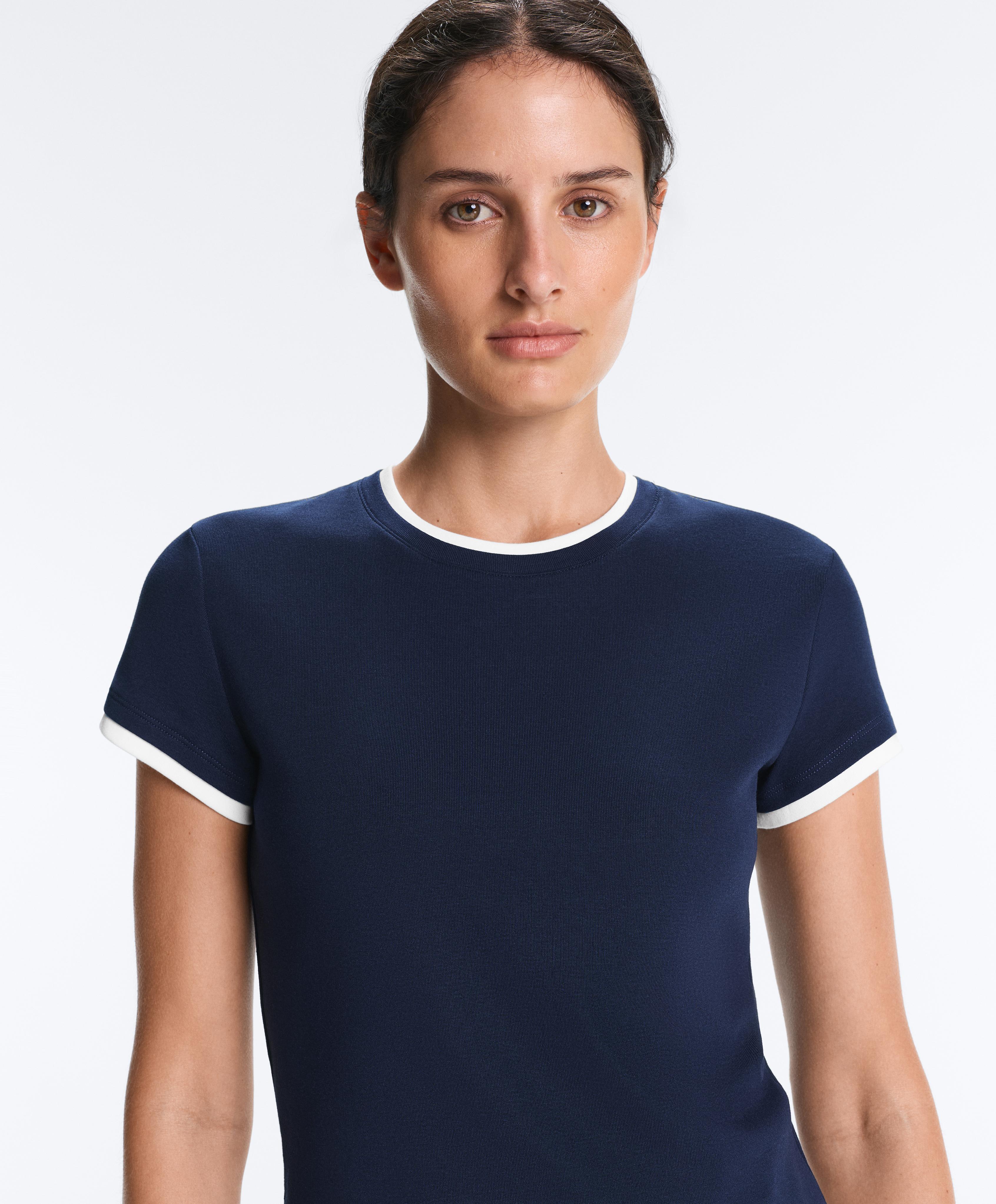 T-shirt manches courtes en coton mélangé effet double rib