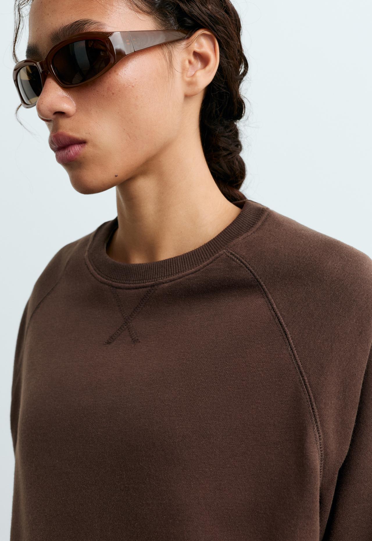 Cotton-blend crew neck sweatshirt — DARK REDDISH‑BROWN