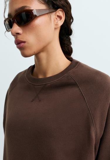 Cotton-blend crew neck sweatshirt — DARK REDDISH‑BROWN 3