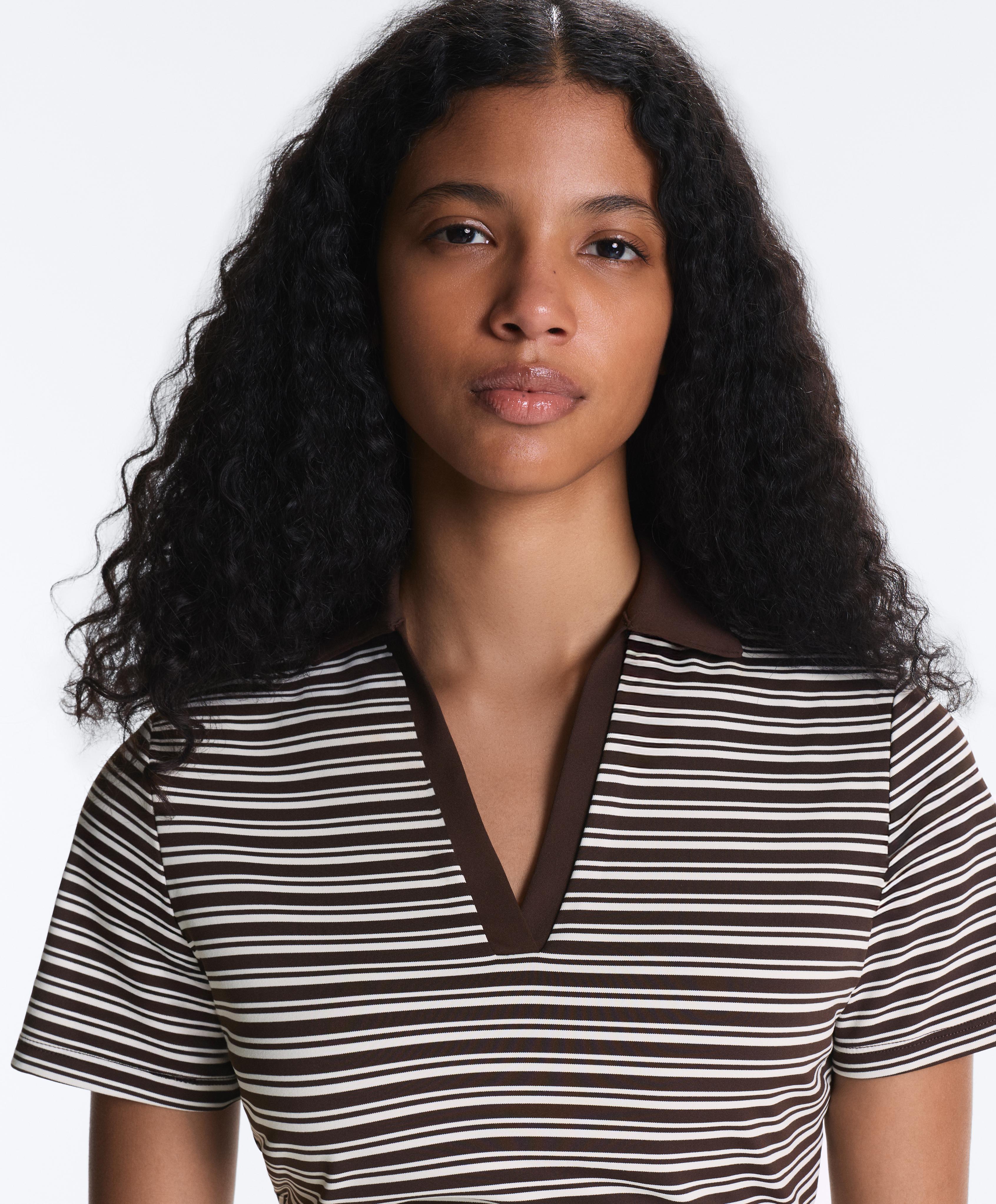 Comfortlux striped short-sleeve polo shirt — DARK BROWN