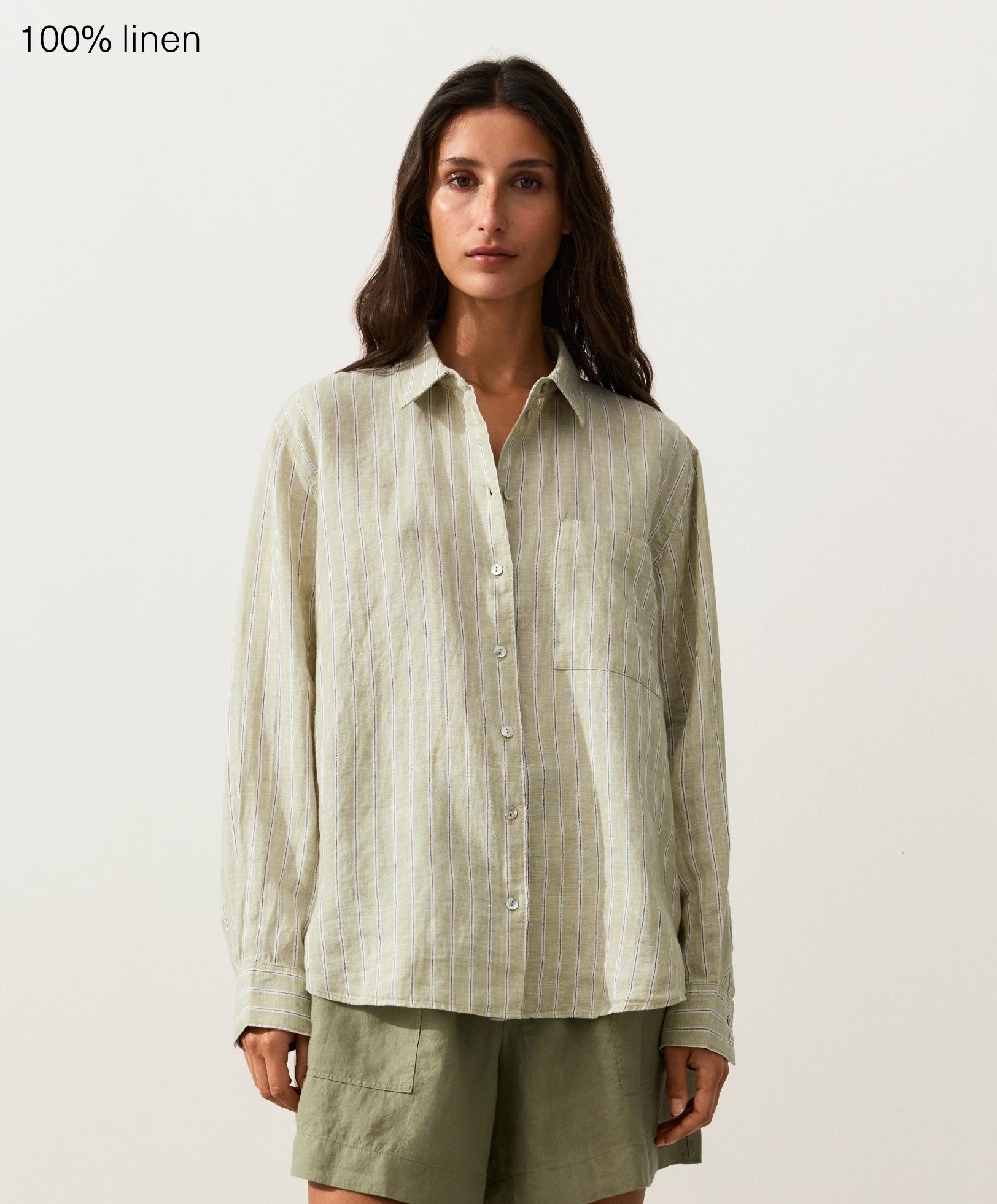 Striped 100% linen relaxed shirt