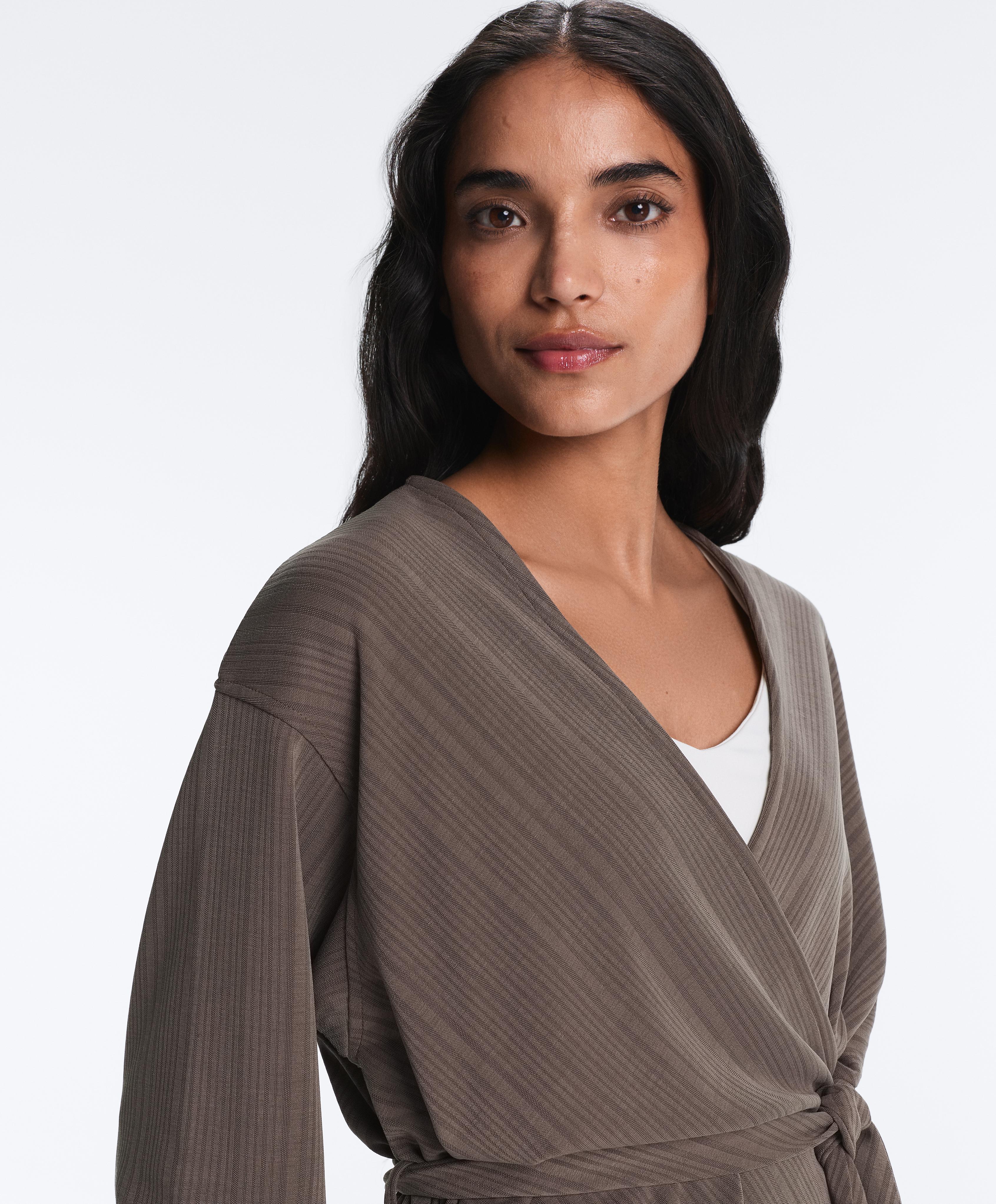 Long asymmetric stripe jacket with modal — WASHED TAUPE-MAUVE