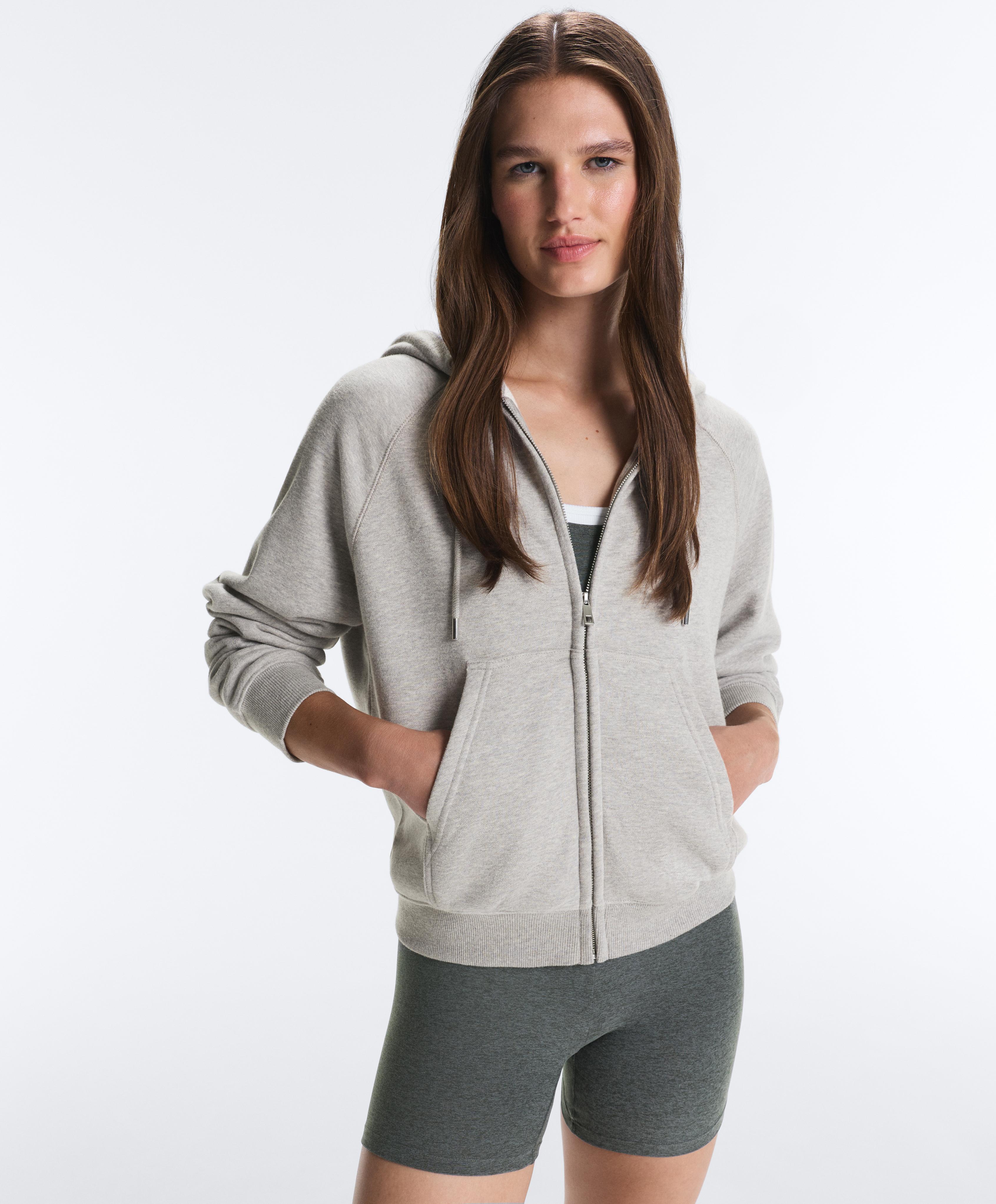 Zip-up fleece hoodie — MID-GREY MELANGE