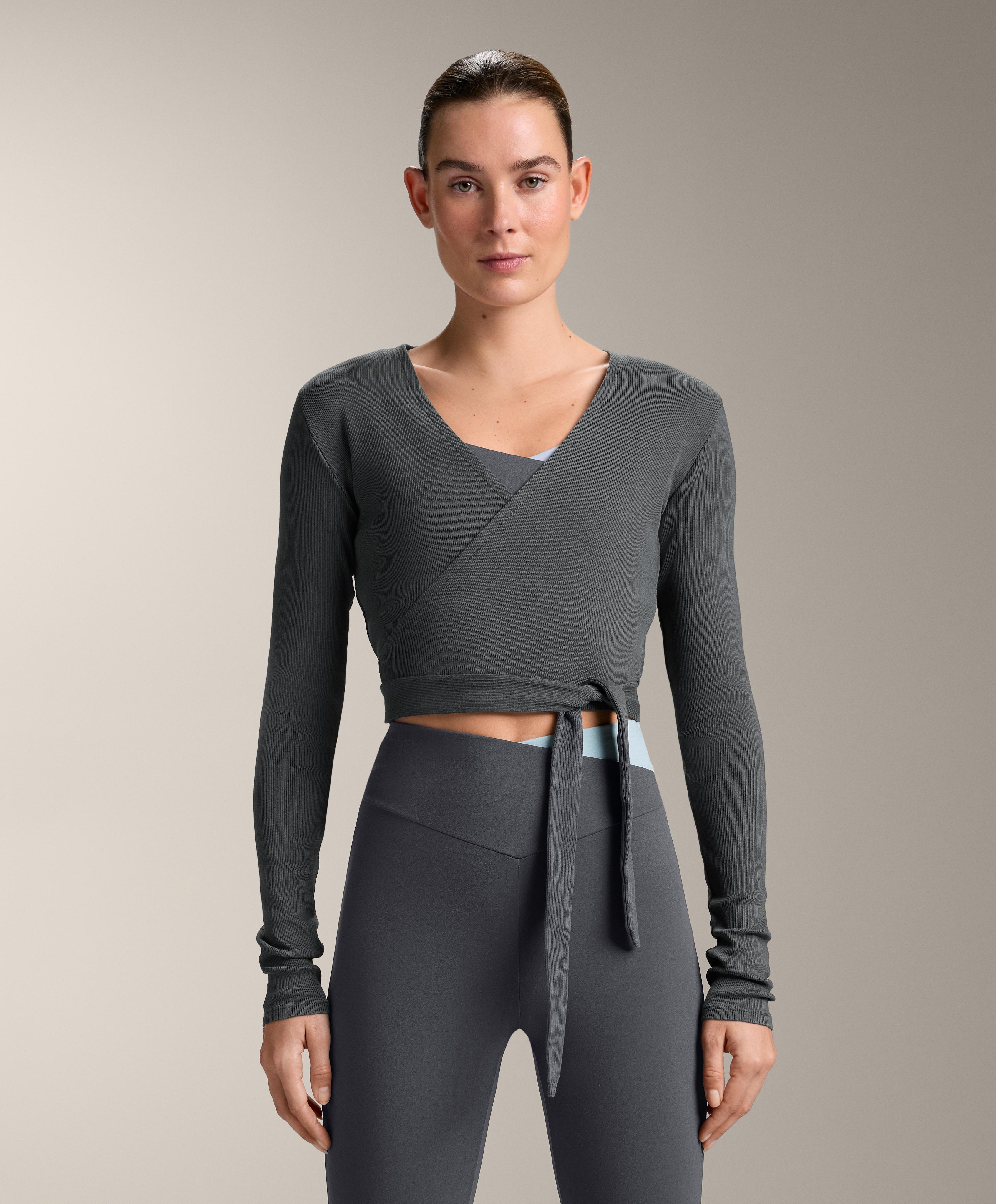 Rib cotton blend wrap T-shirt — ASPHALT