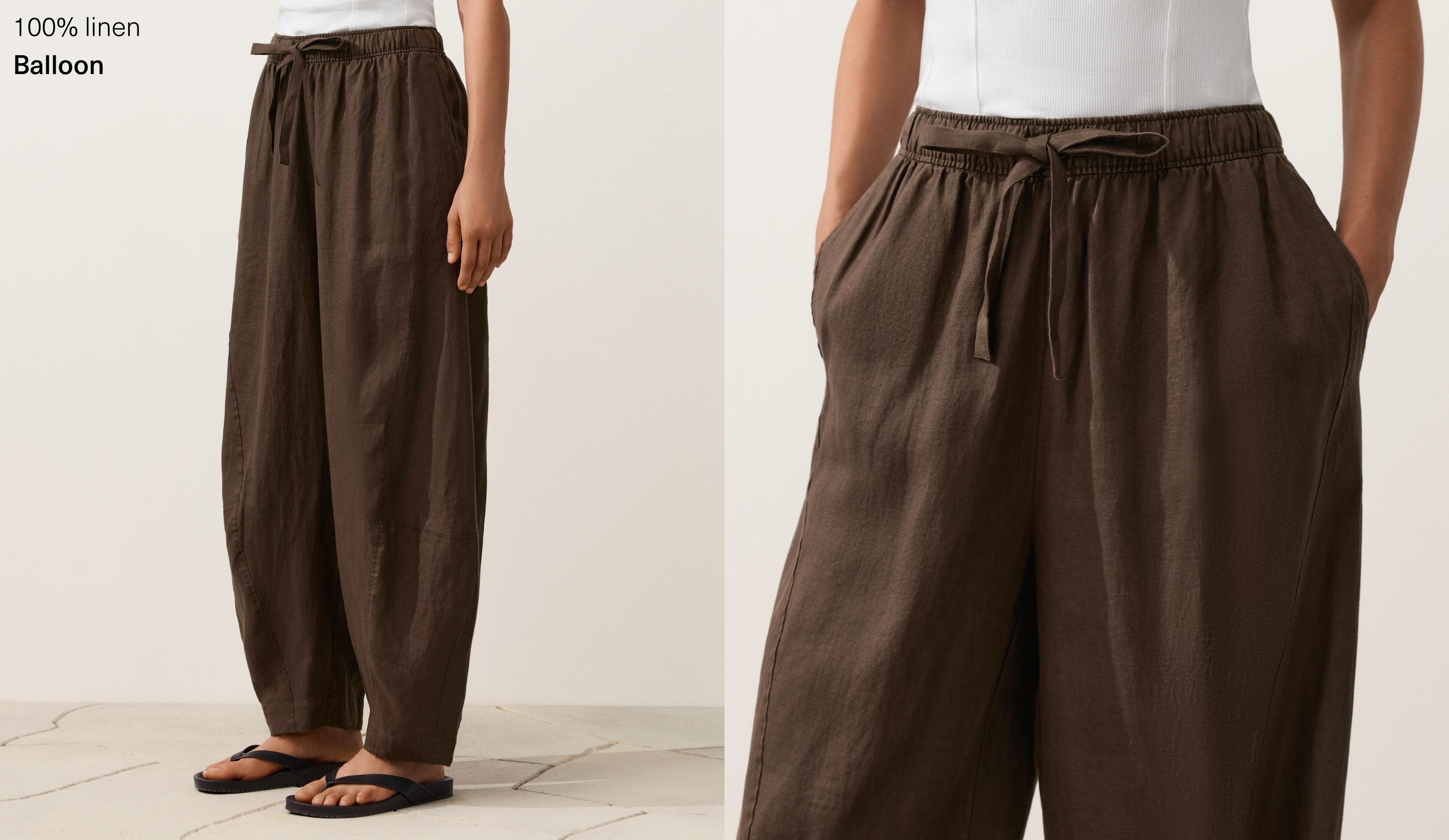 100% linen balloon trousers — DARK BROWN