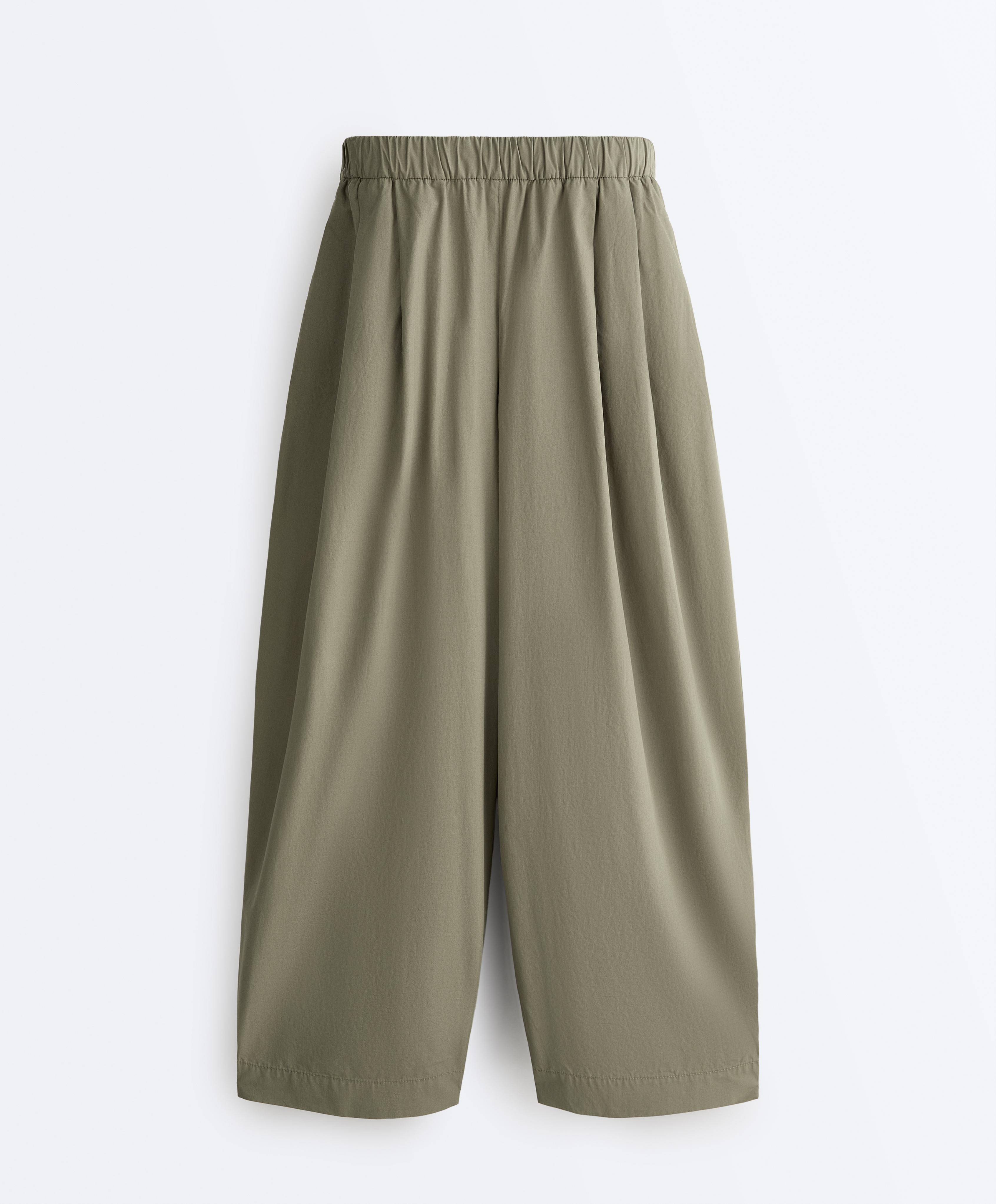Pleated 100% cotton tapered trousers — LIGHT KHAKI