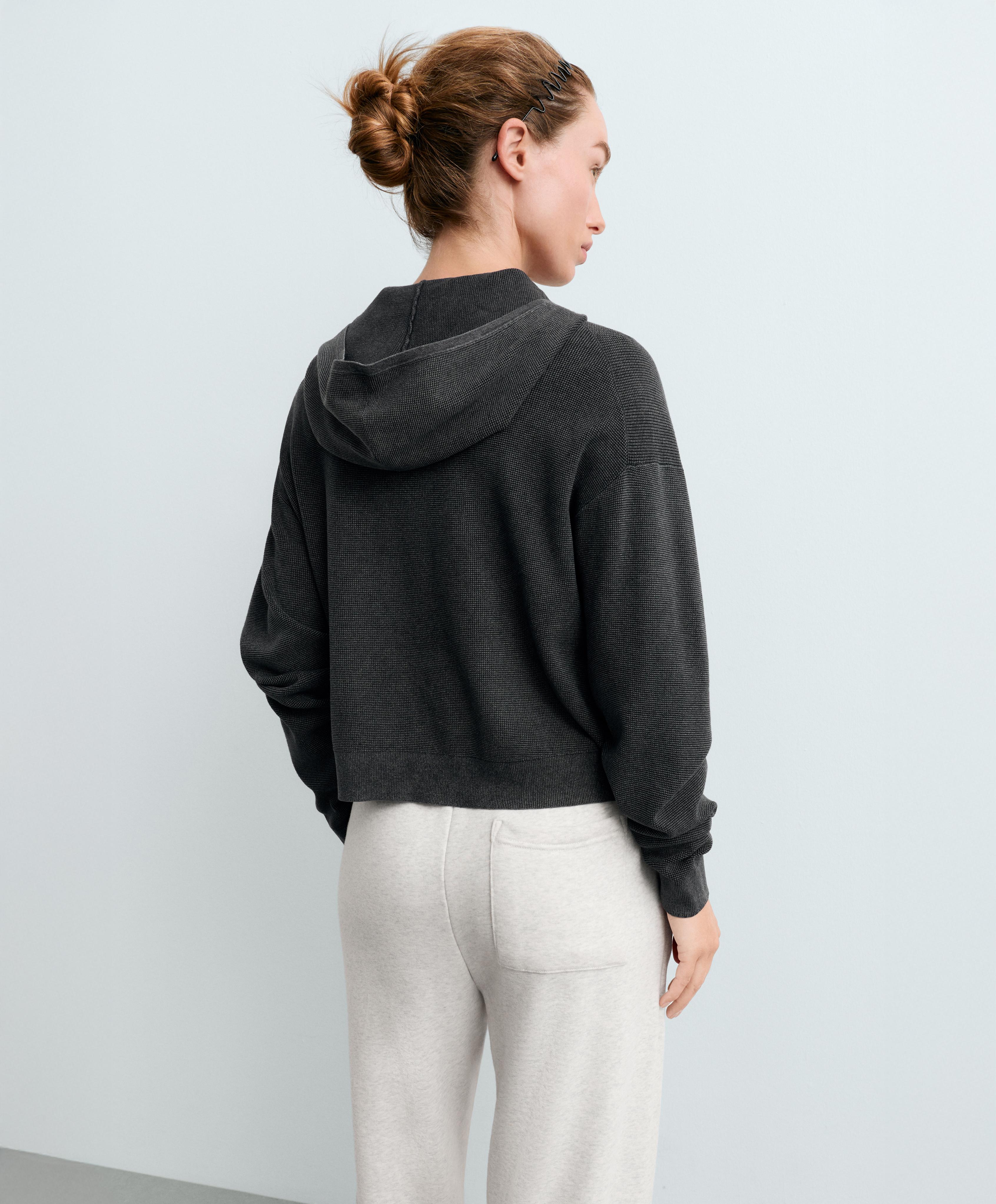 Hooded waffle knit jacket — DARK ANTHRACITE
