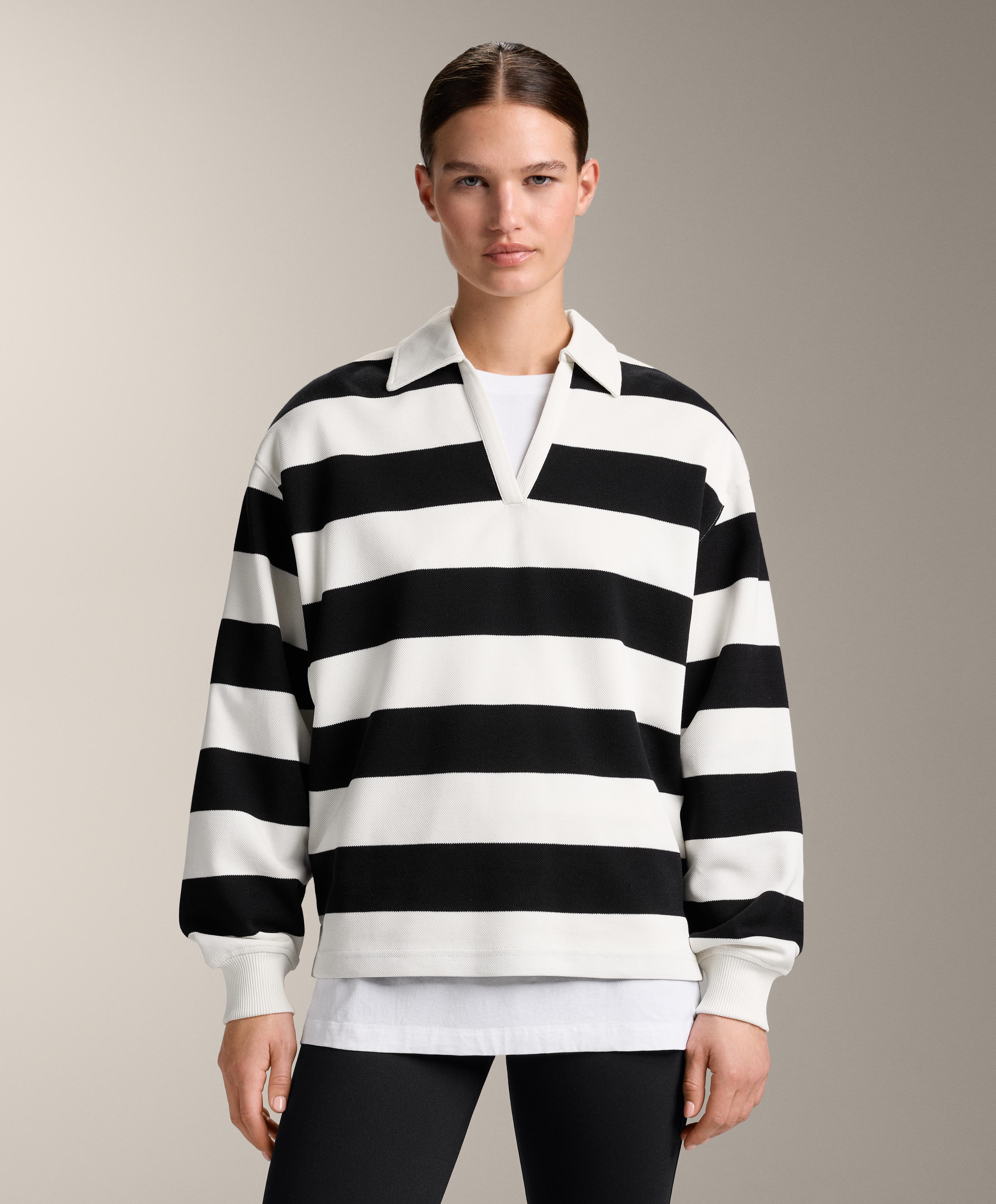 Striped cotton piqué polo shirt — BLACK