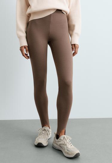 Ankle-length high rise 65cm stirrup houndstooth leggings — MID-CAMEL 3