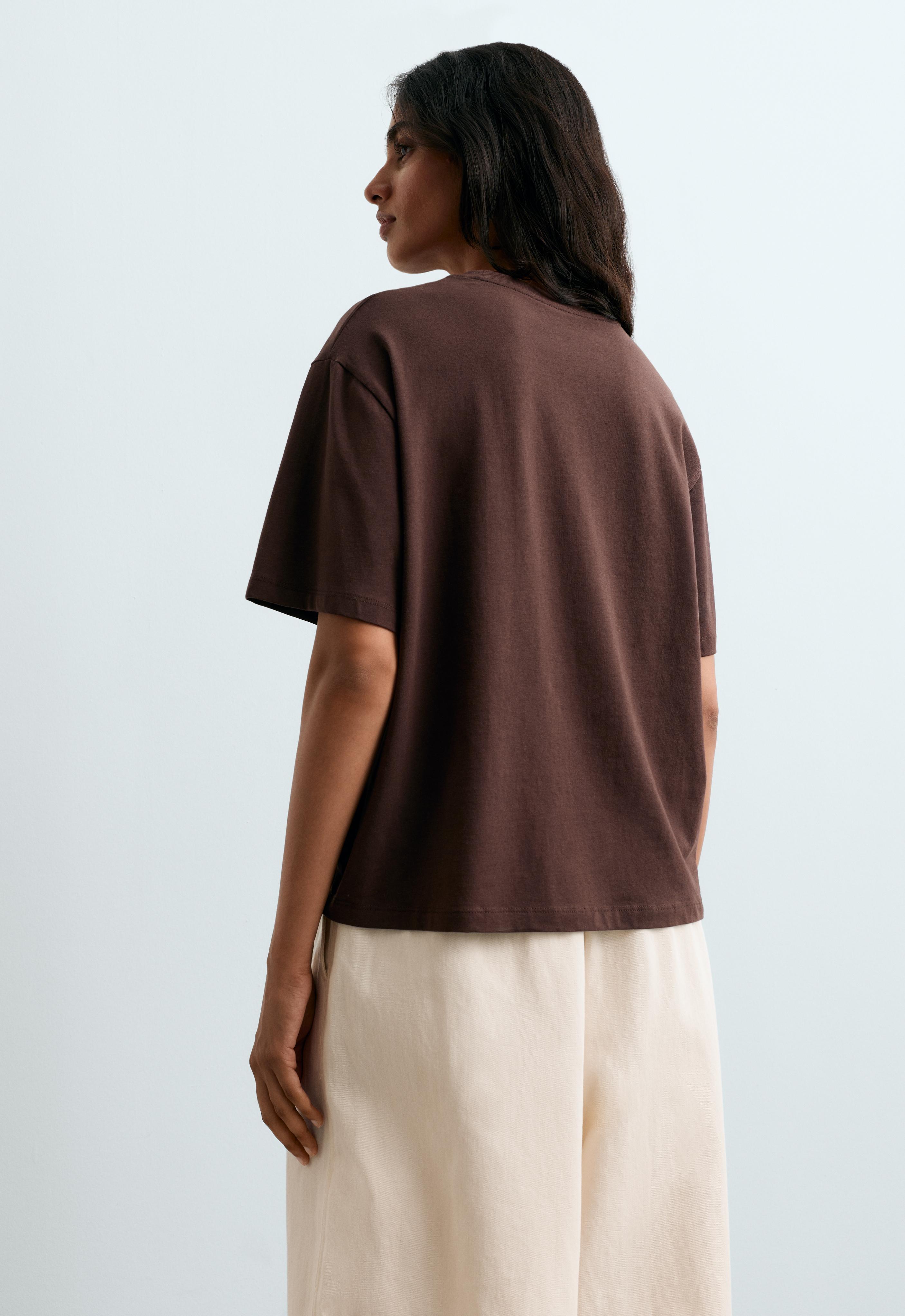 Boxy short-sleeved cotton blend T-shirt — DARK BROWN