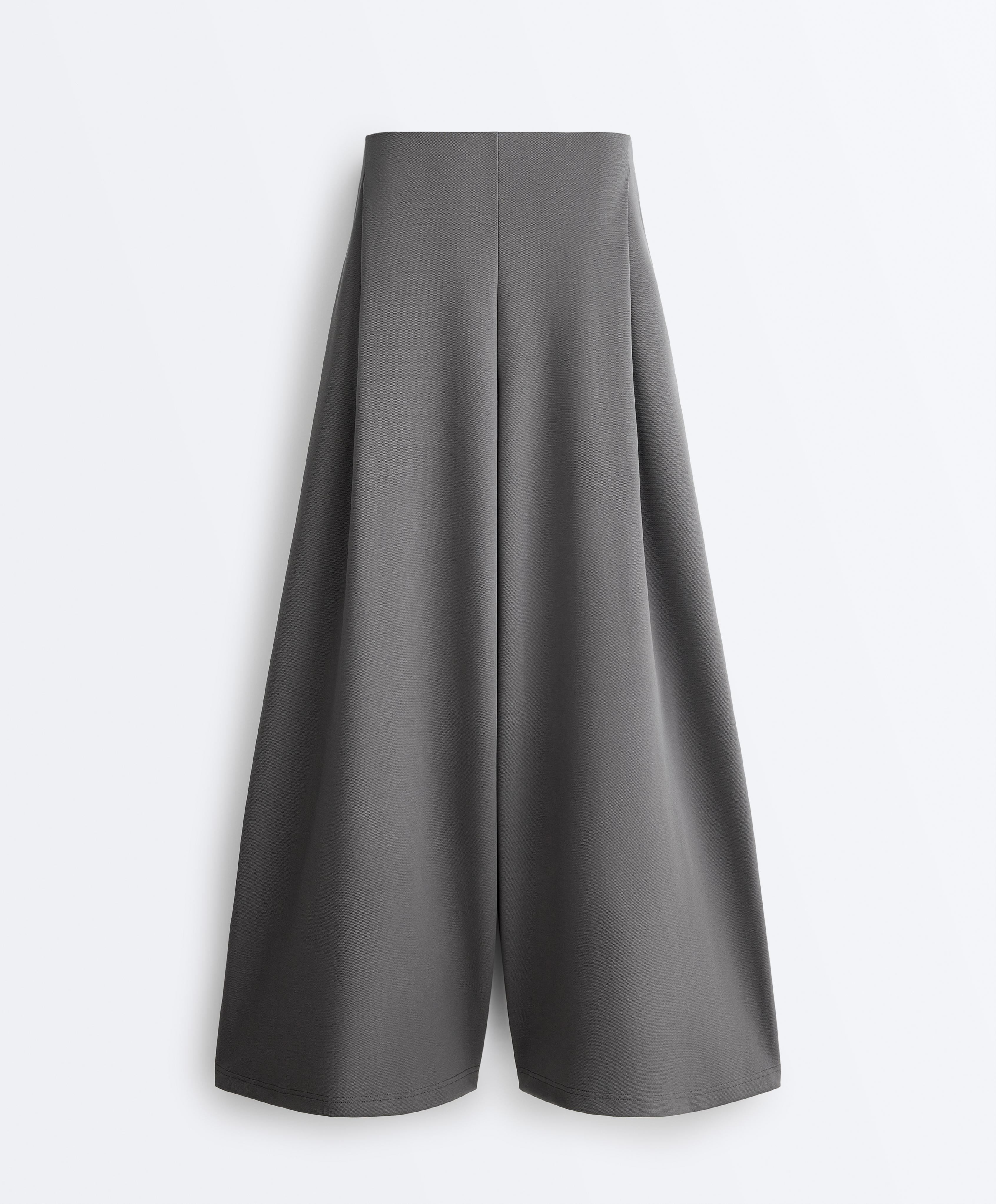 High rise wide-leg piqué cotton trousers — ASPHALT GREY