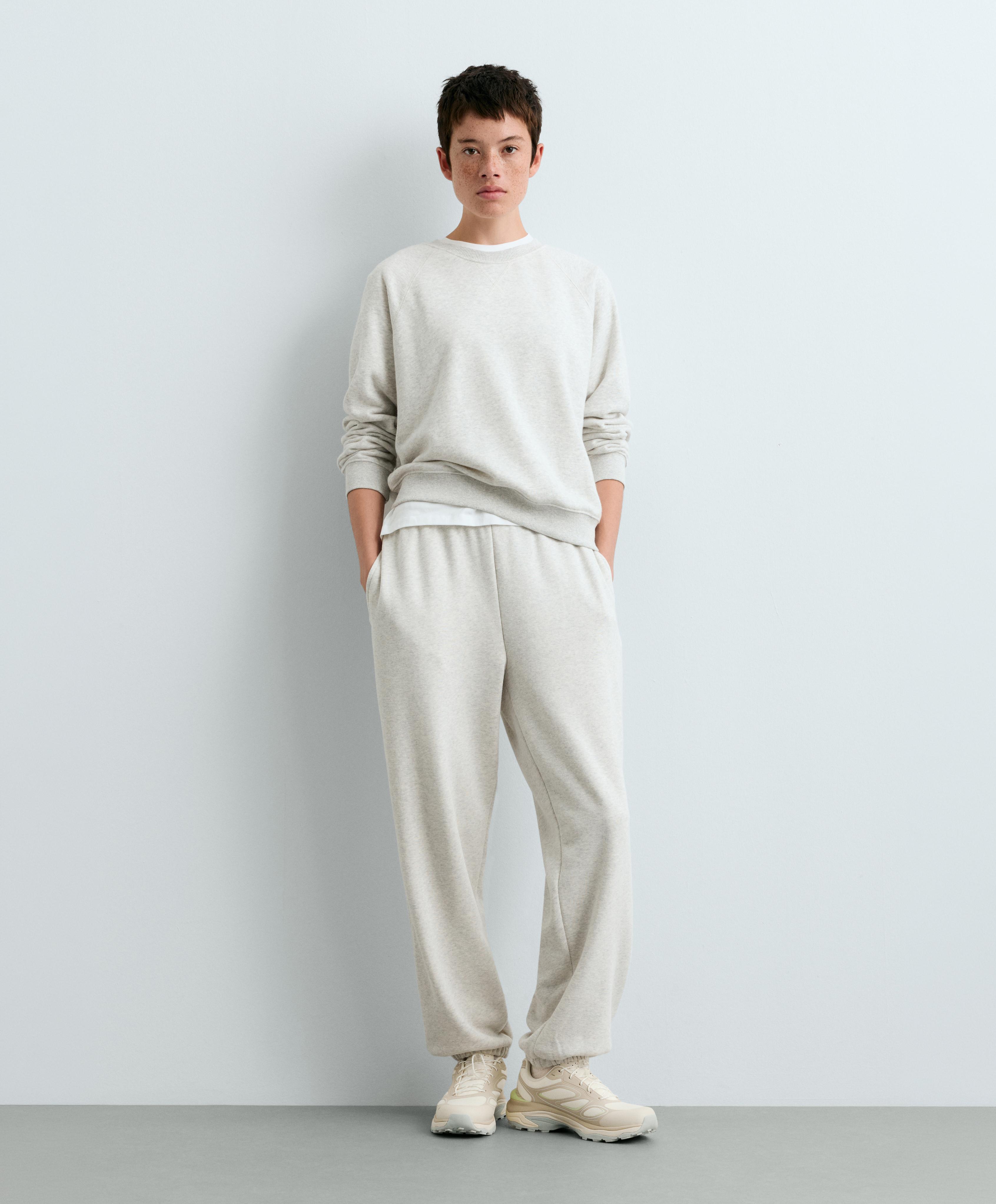 Cotton-blend marl fleece sweatshirt — PALE GREY MELANGE