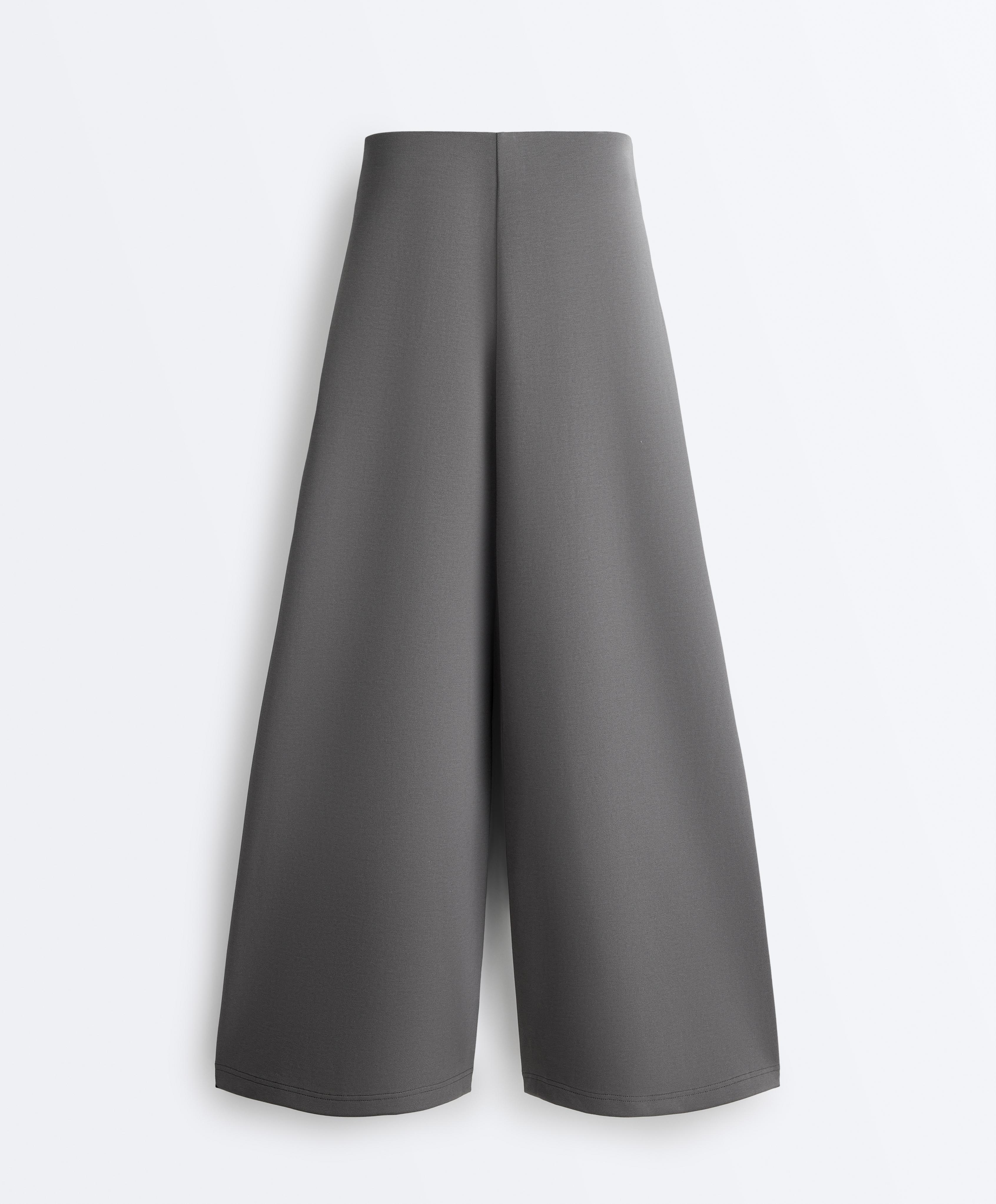 High rise wide-leg piqué cotton trousers — ASPHALT GREY