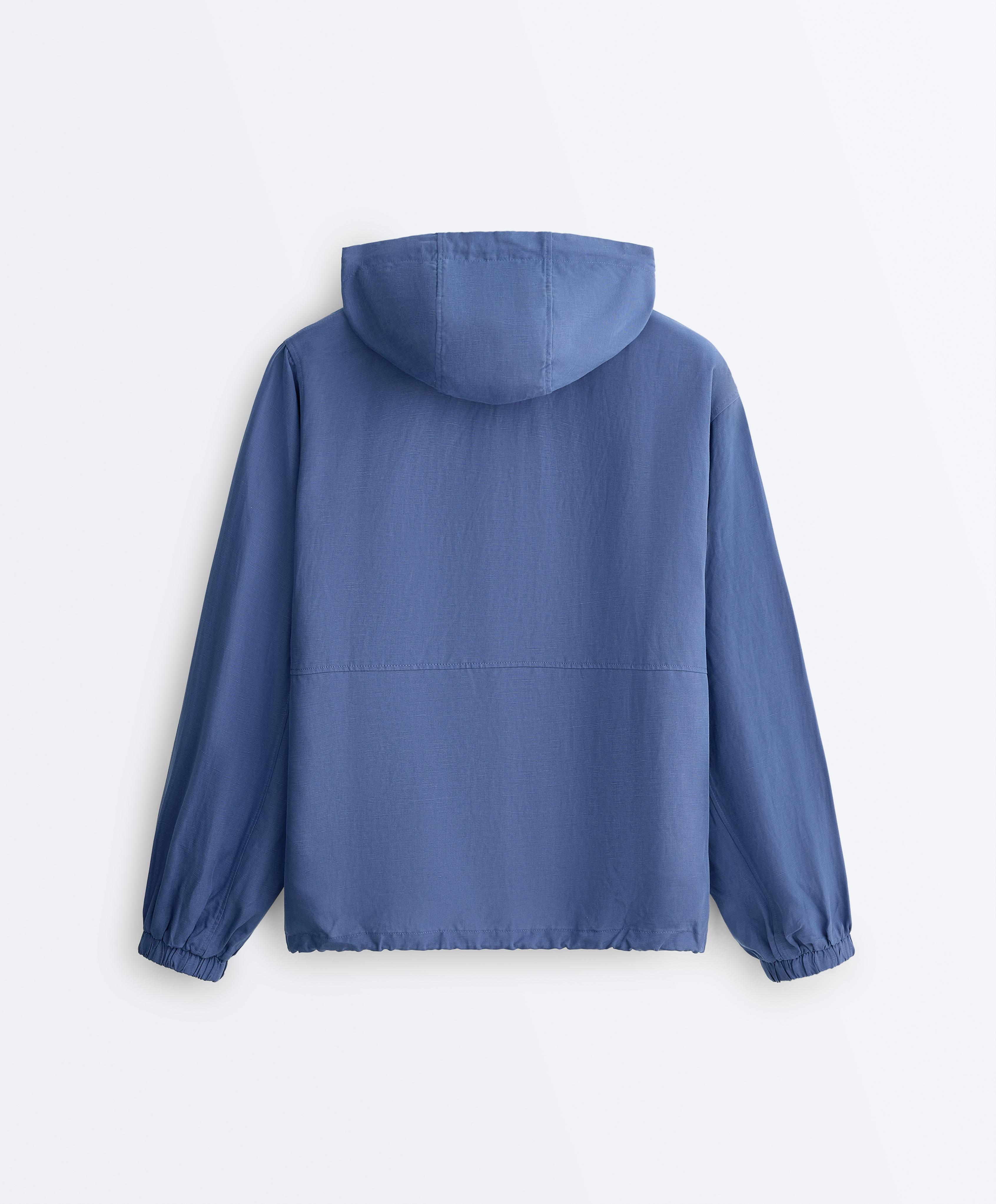 Half-zip sweatshirt with front pocket, lyocell and 24% linen blend — MID-WASHED BLUE