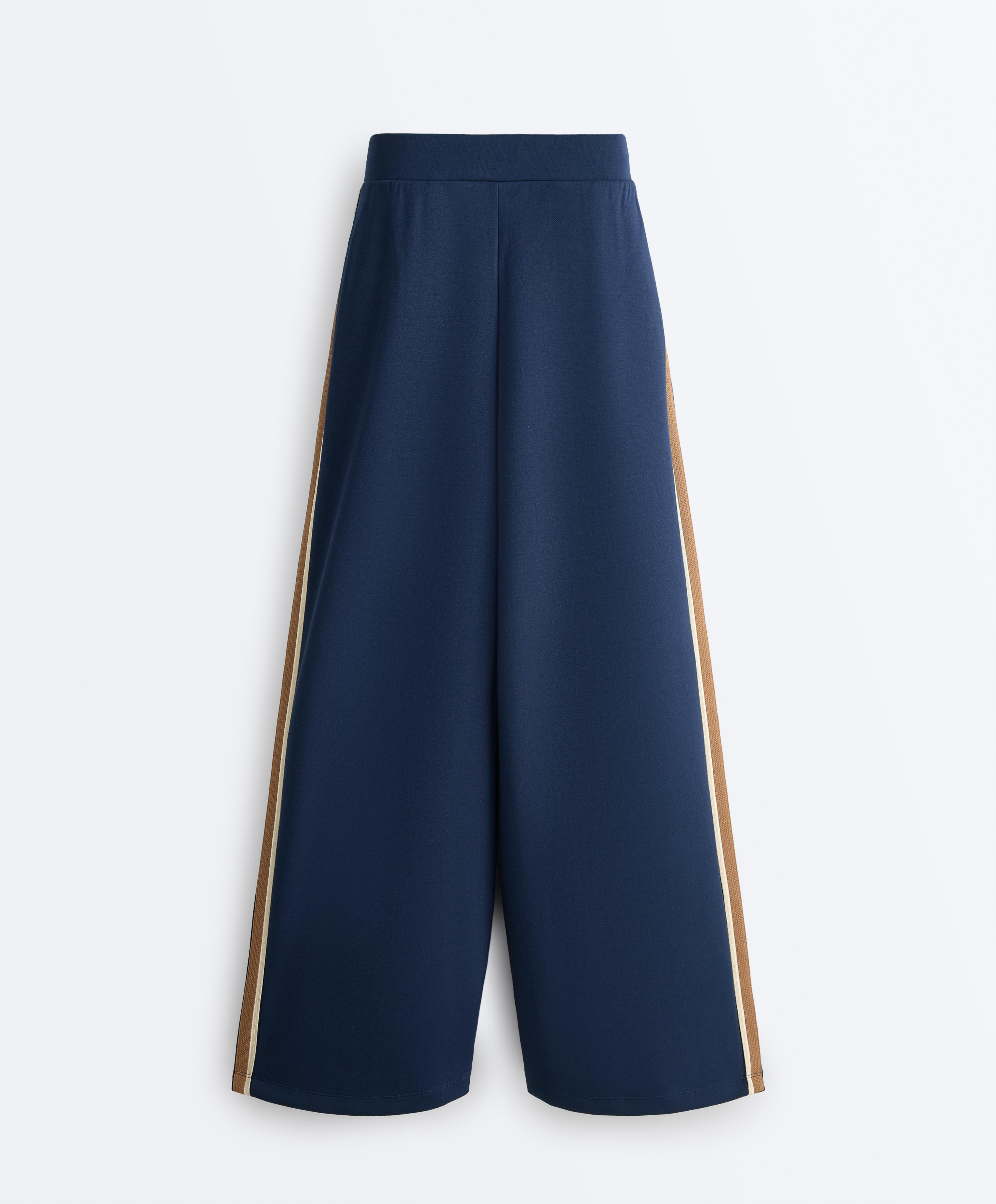 Twill straight trousers with side tape