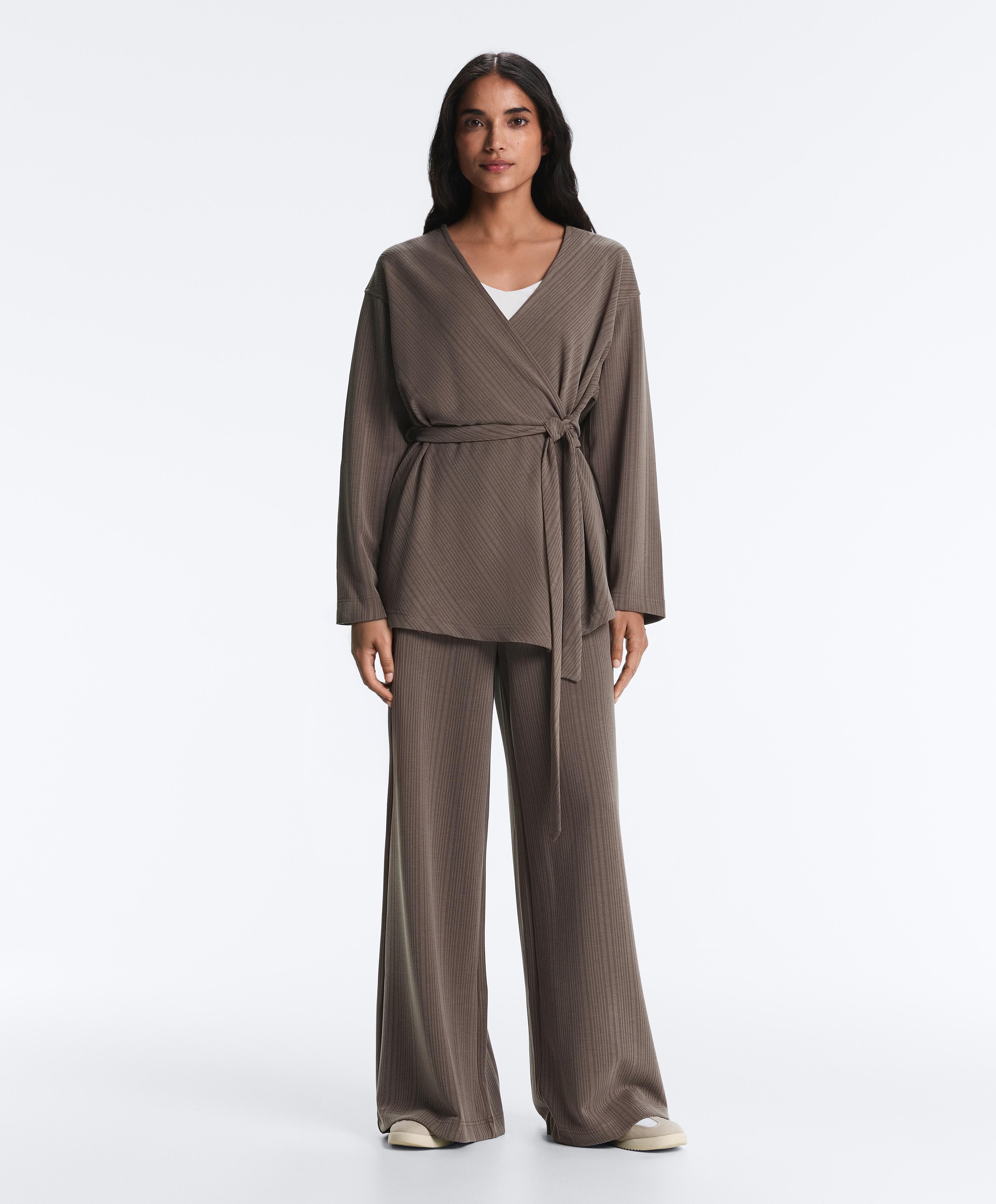 Long asymmetric stripe jacket with modal — WASHED TAUPE-MAUVE