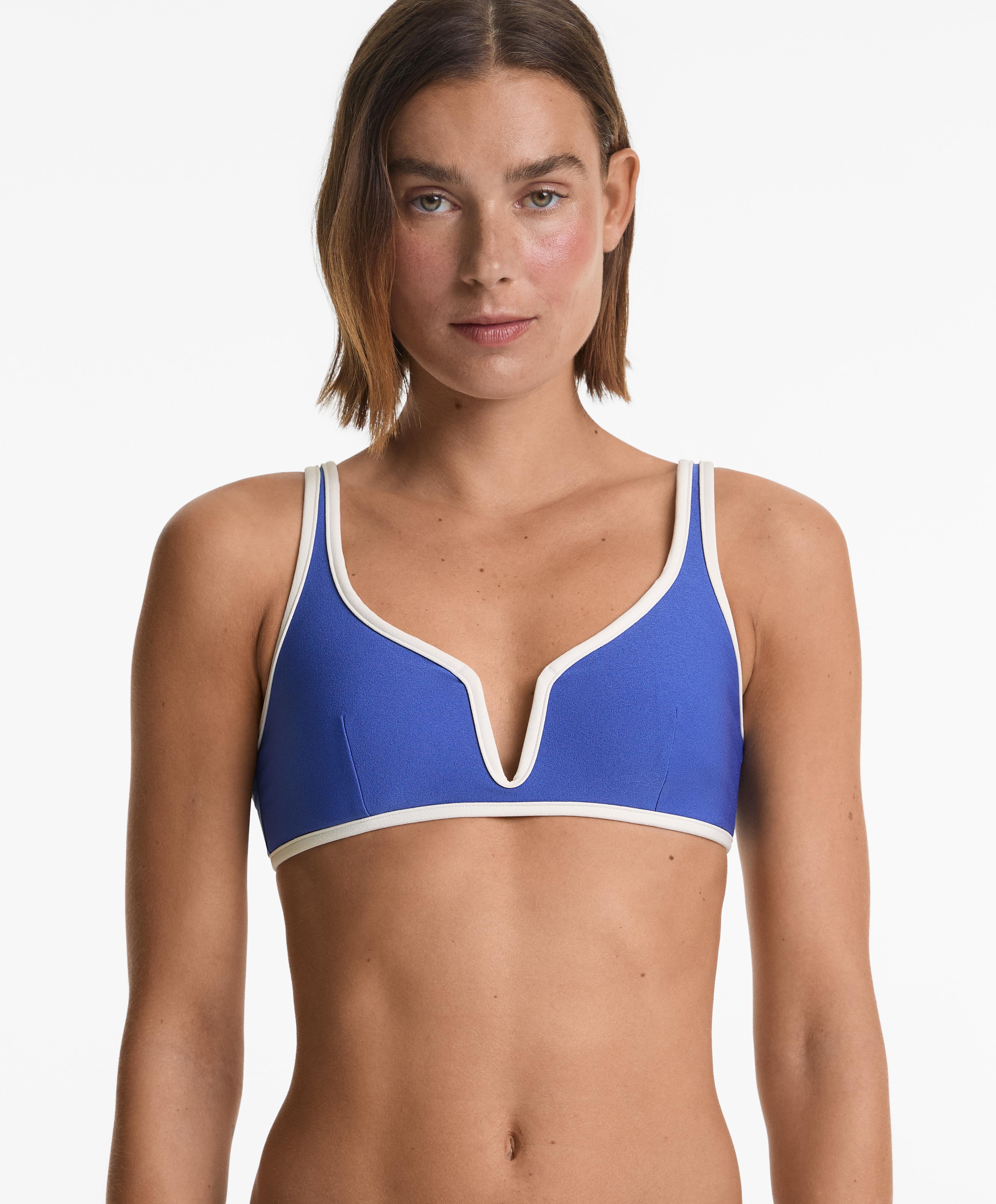 Halter bikini top with trim