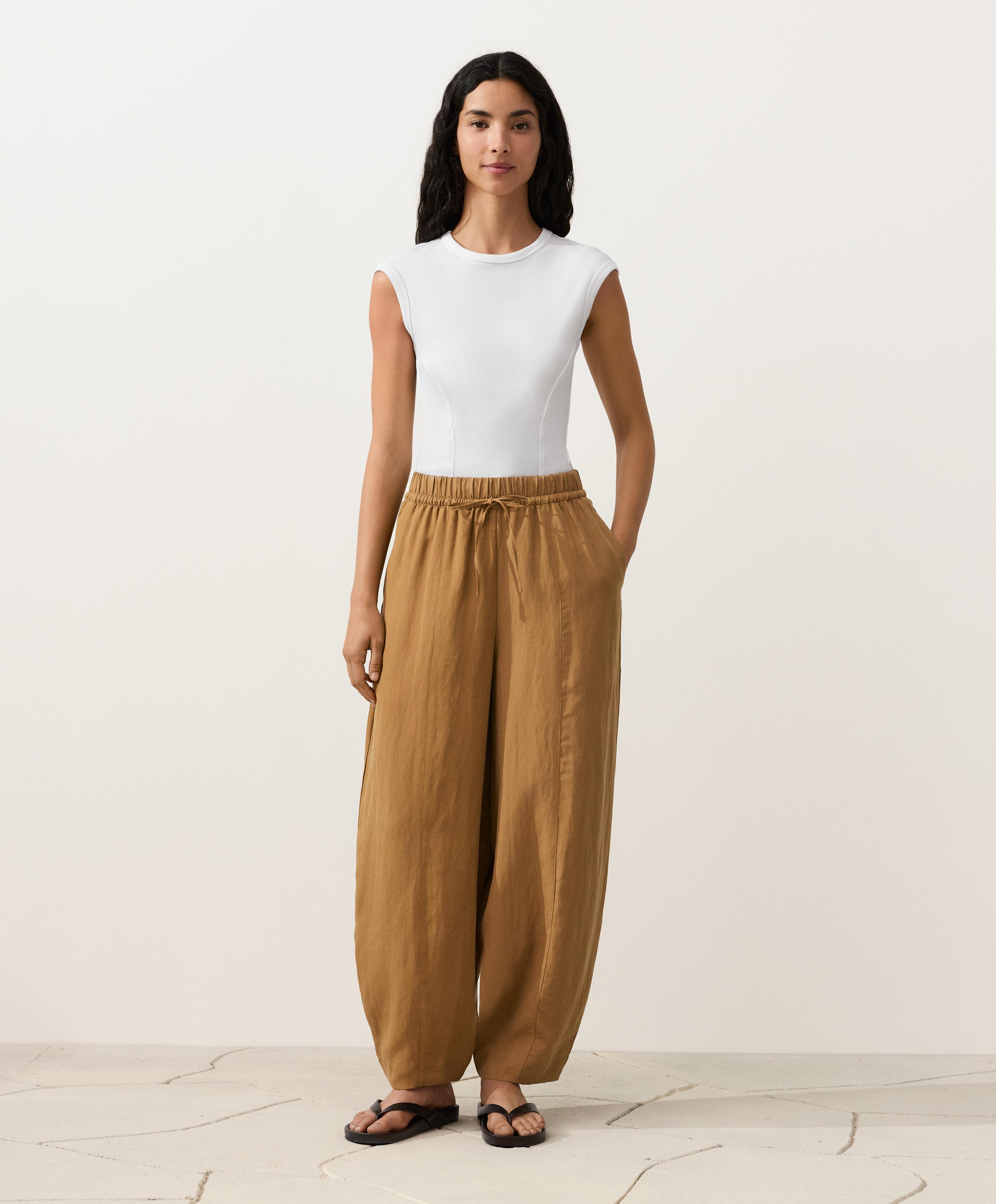 Pantalon balloon coutures mélange lyocell et 24% lin